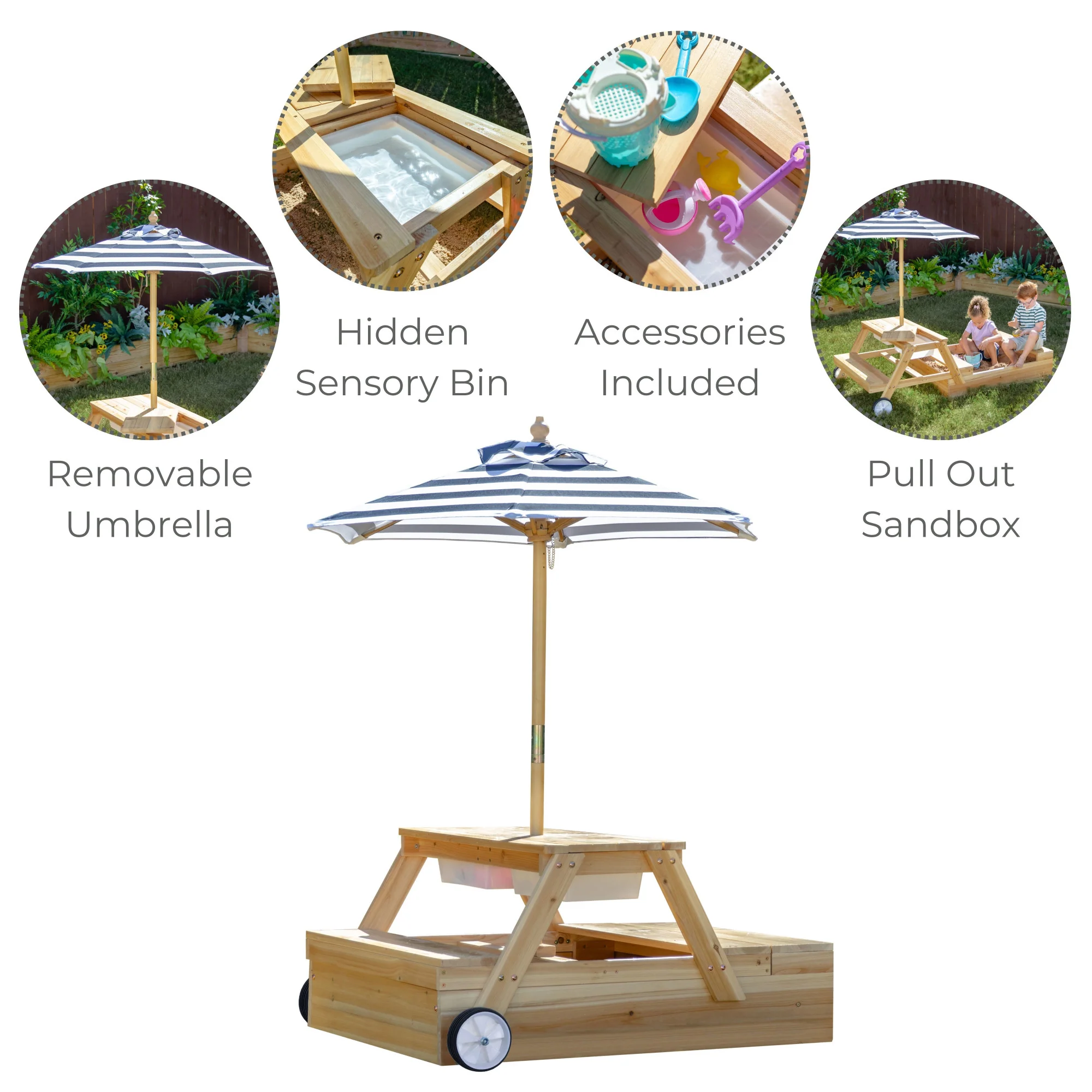 Teamson Kids Sorrento Outdoor 2-in-1 Wooden Picnic Table + Sandbox