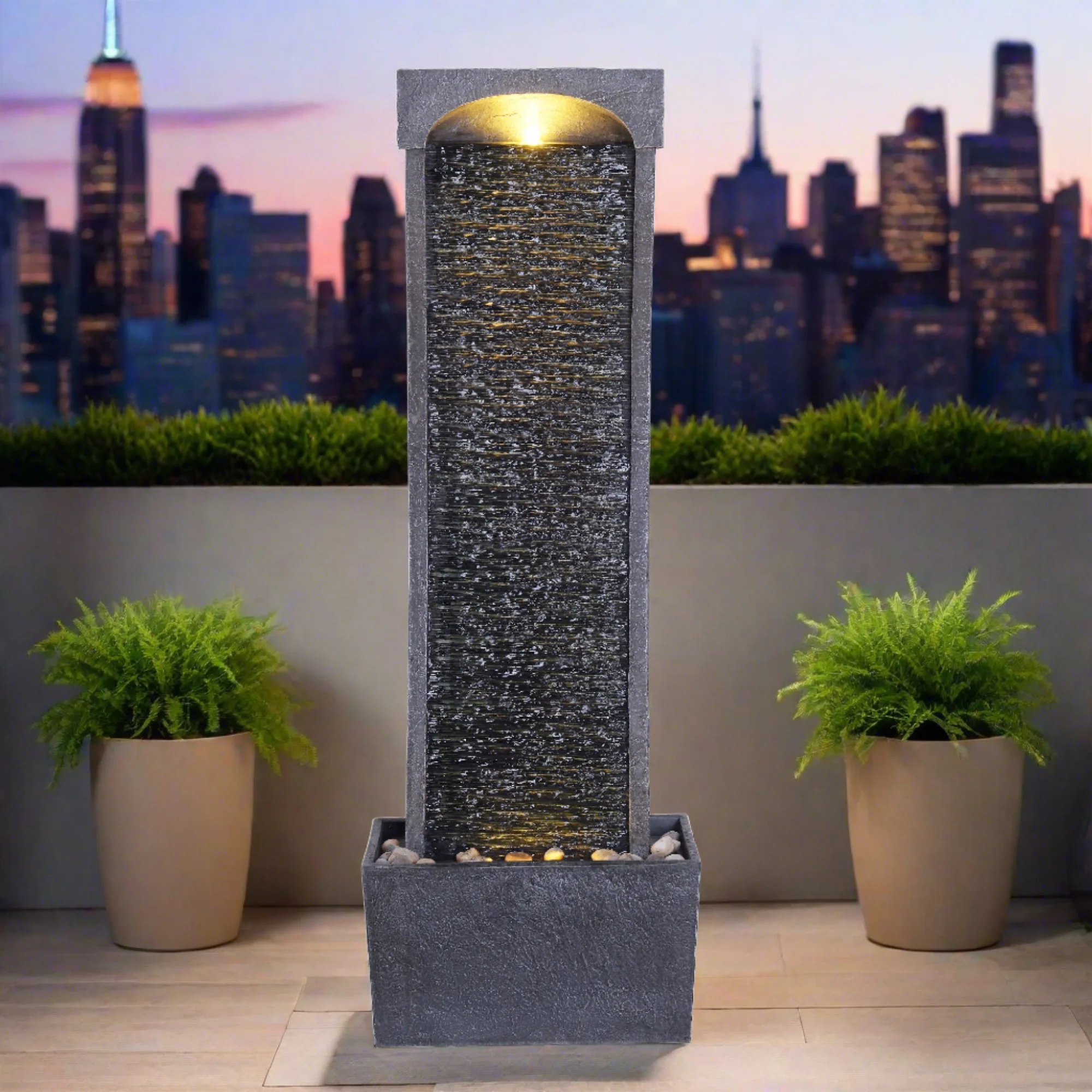 Teamson Home 38.5 Indoor/Outdoor Modern Curved Waterfall Fountain, Black