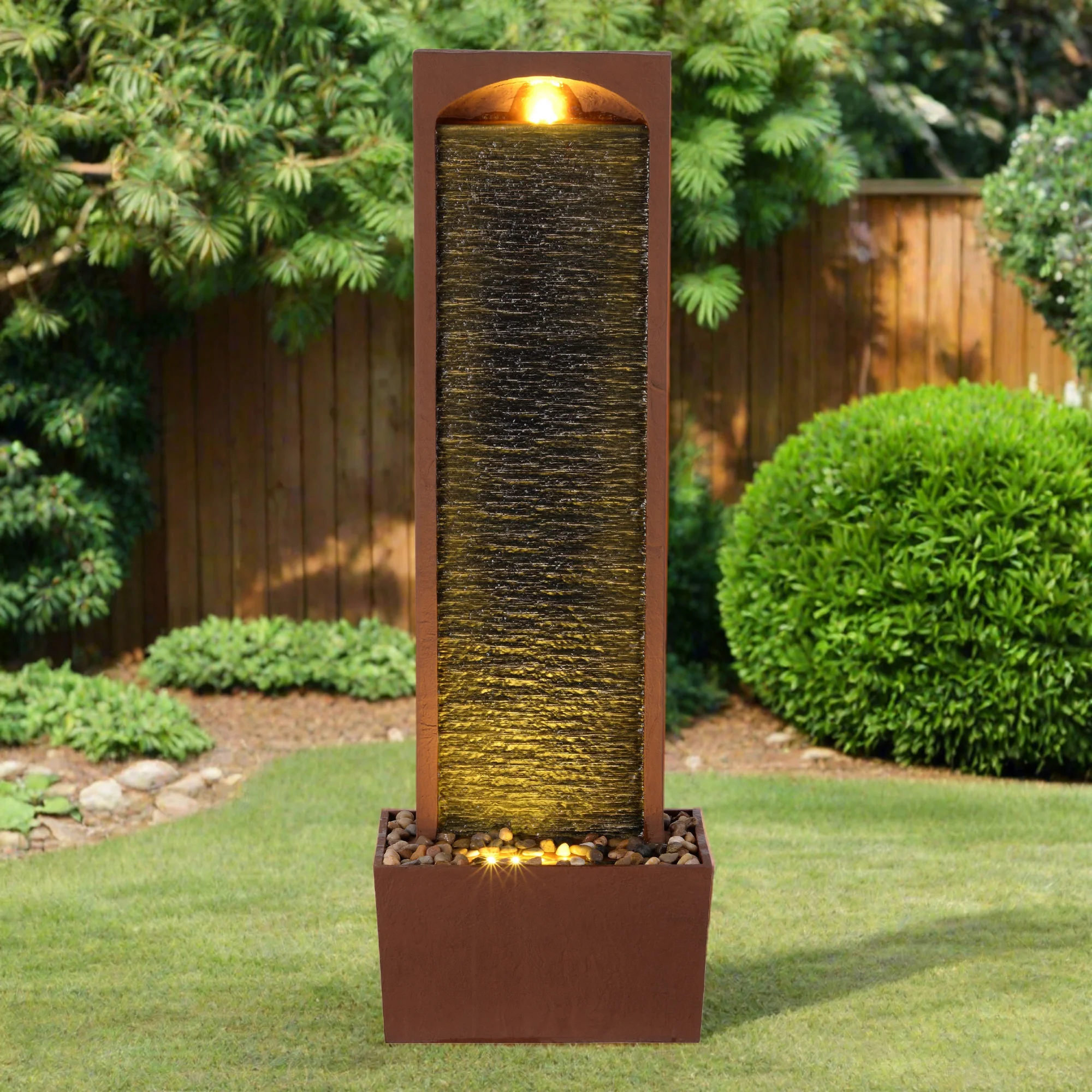 Teamson Home 38.5 Contemporary Outdoor LED Waterfall Fountain with Pebble Base
