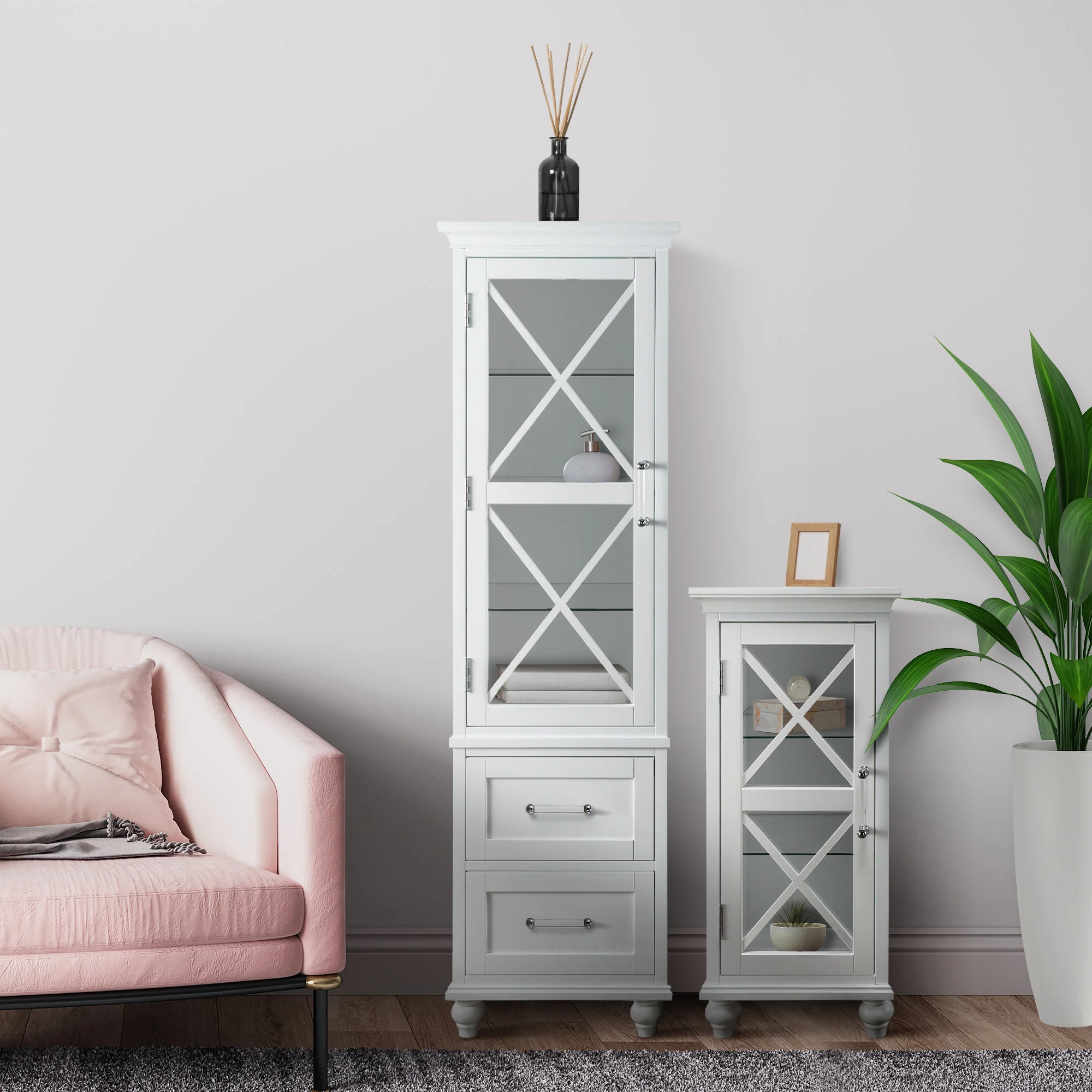 Teamson Home Blue Ridge Linen Tower Cabinet with Adjustable Shelves, White