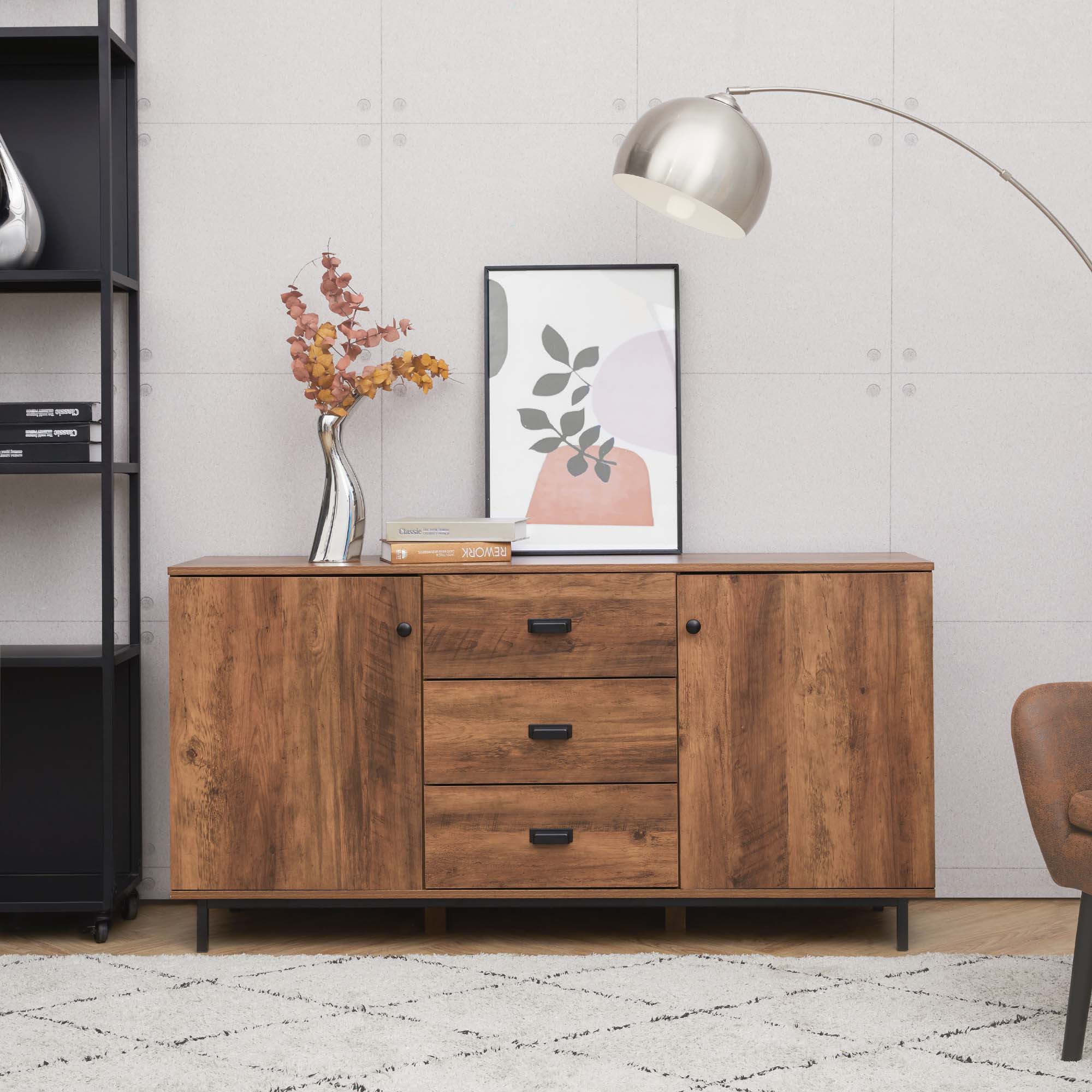 Teamson Home Brooklyn Sideboard with Storage Plus Metal Legs and Handles, Brown Acacia- FINAL SALE