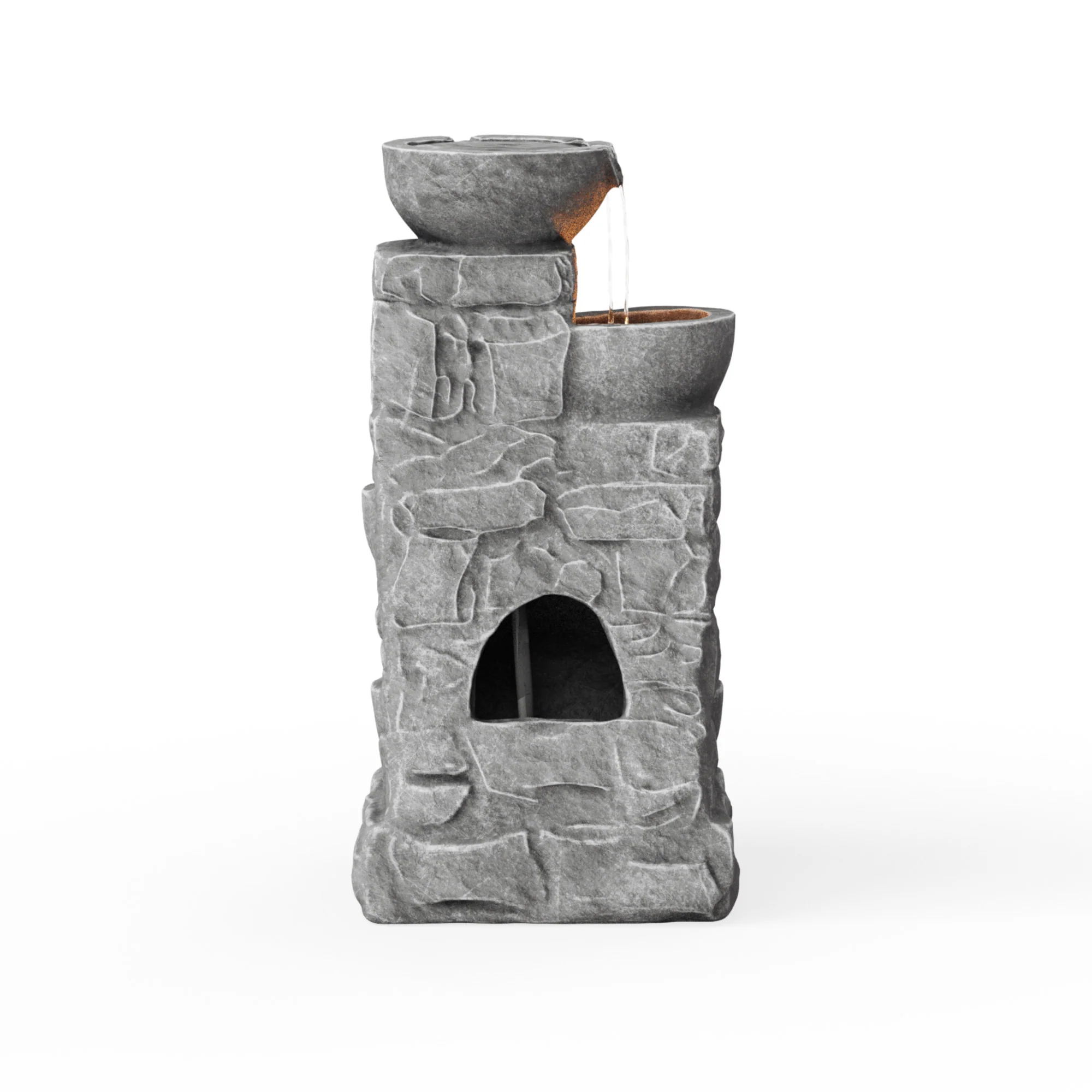 Teamson Home 33.25 Cascading Bowls & Stacked Stones LED Outdoor Water Fountain, Gray