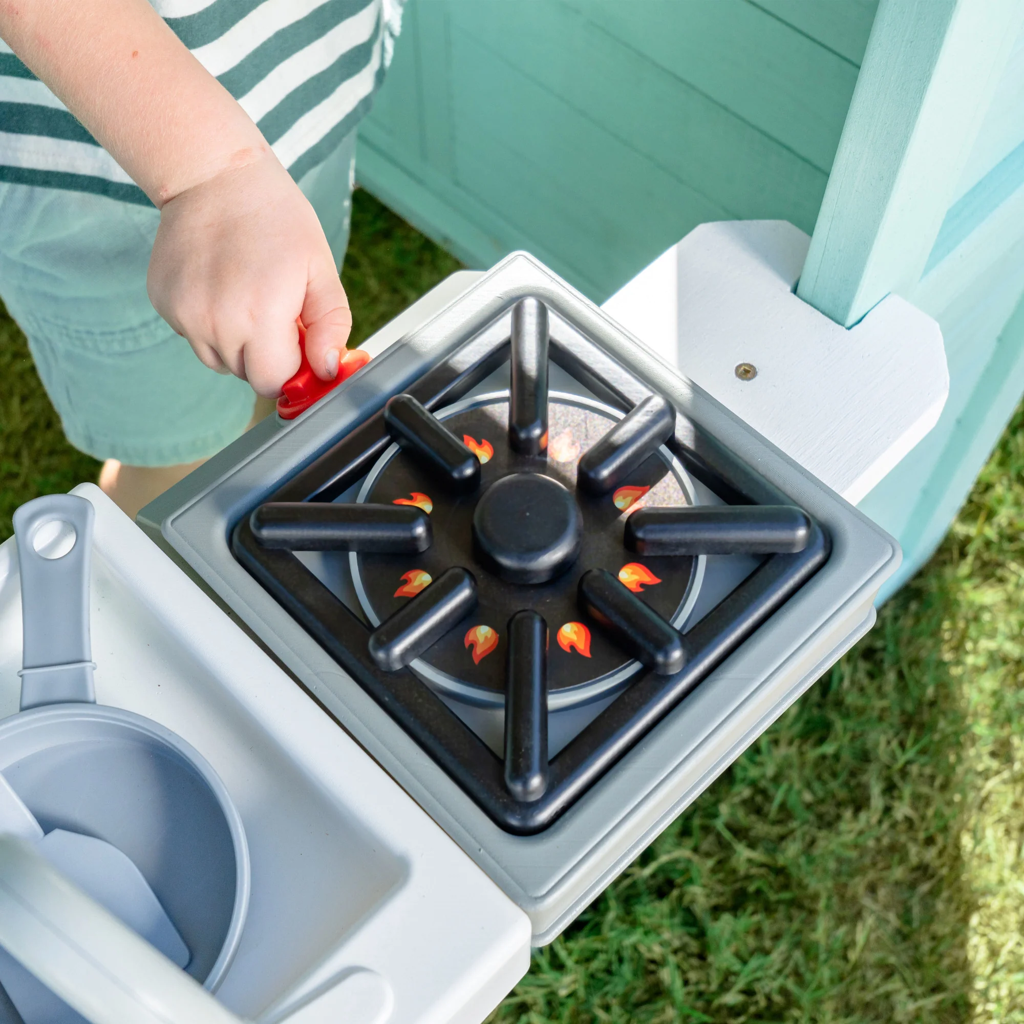Teamson Kids Rainbow Shade Wooden Playhouse with Kitchen and Bench, Mint