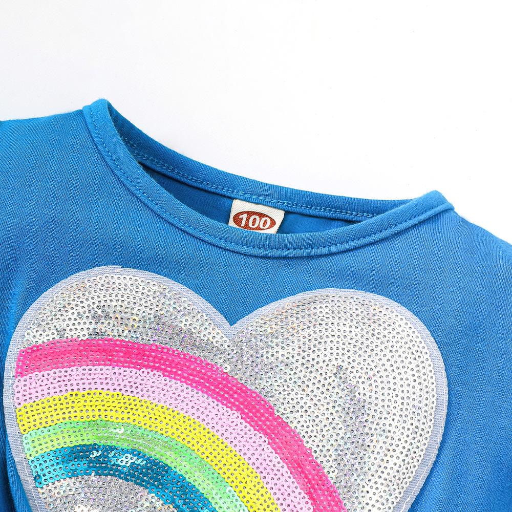 Summer Girls' Heart shaped Rainbow Beaded Princess Dress Children's Mesh Ponchy Skirt Wholesale Girls Dresses