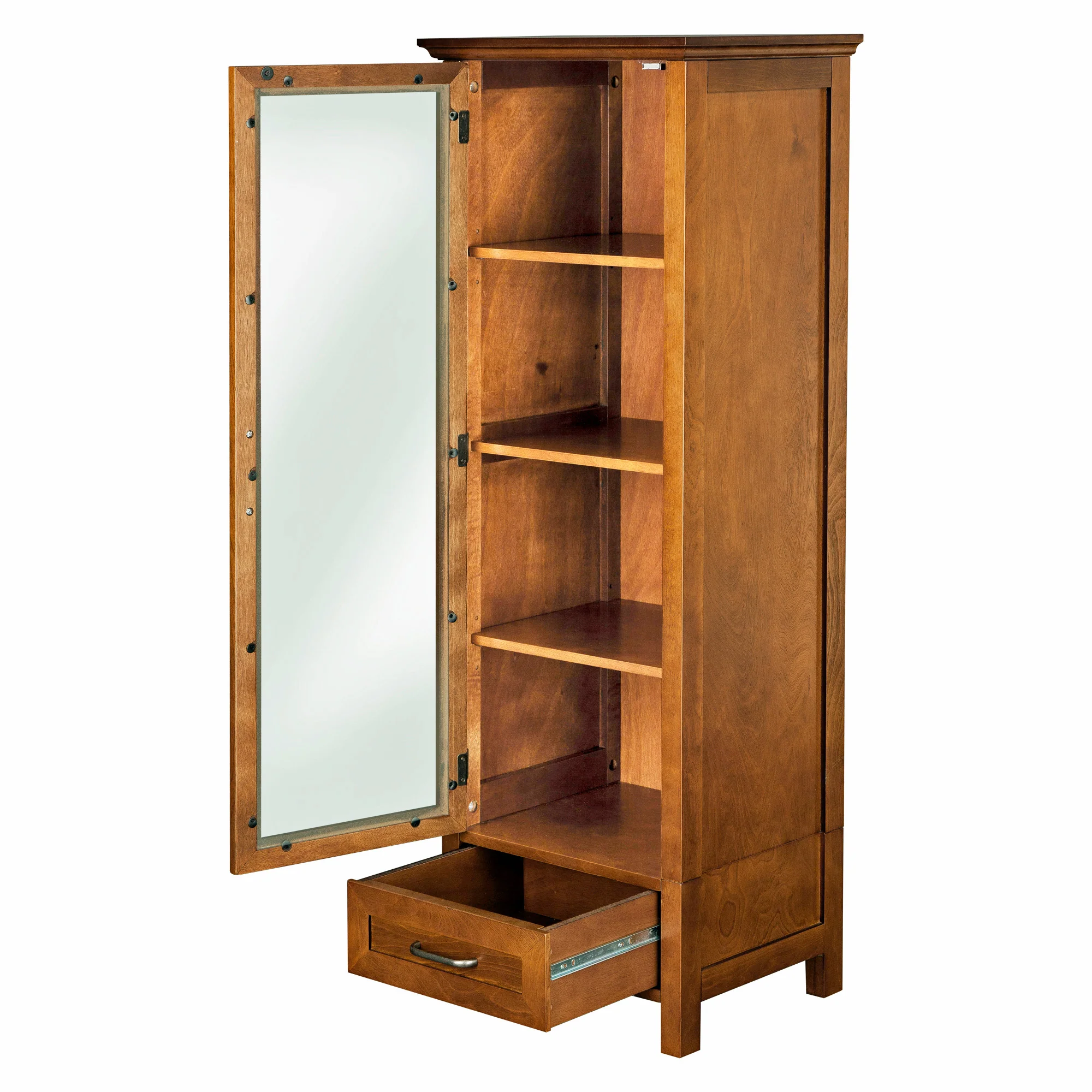 Teamson Home Avery Linen Tower Cabinet with Storage, Oiled Oak