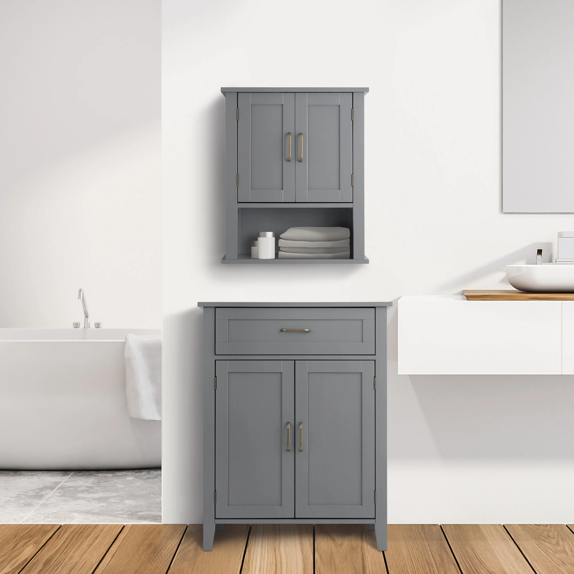 Teamson Home Mercer Removable Two-Door Wall Cabinet, Gray