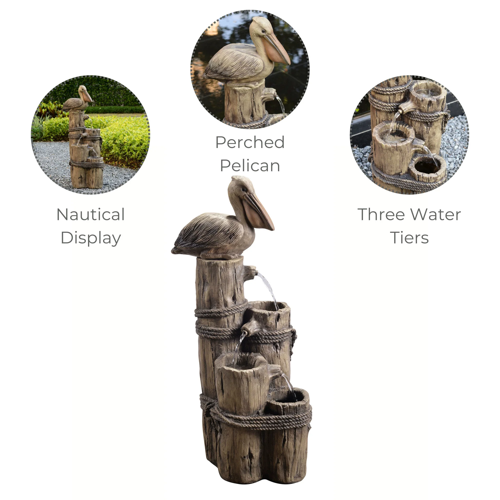 Teamson Home 35.42 4-Tier Pelican and Post Outdoor Water Fountain, Brown