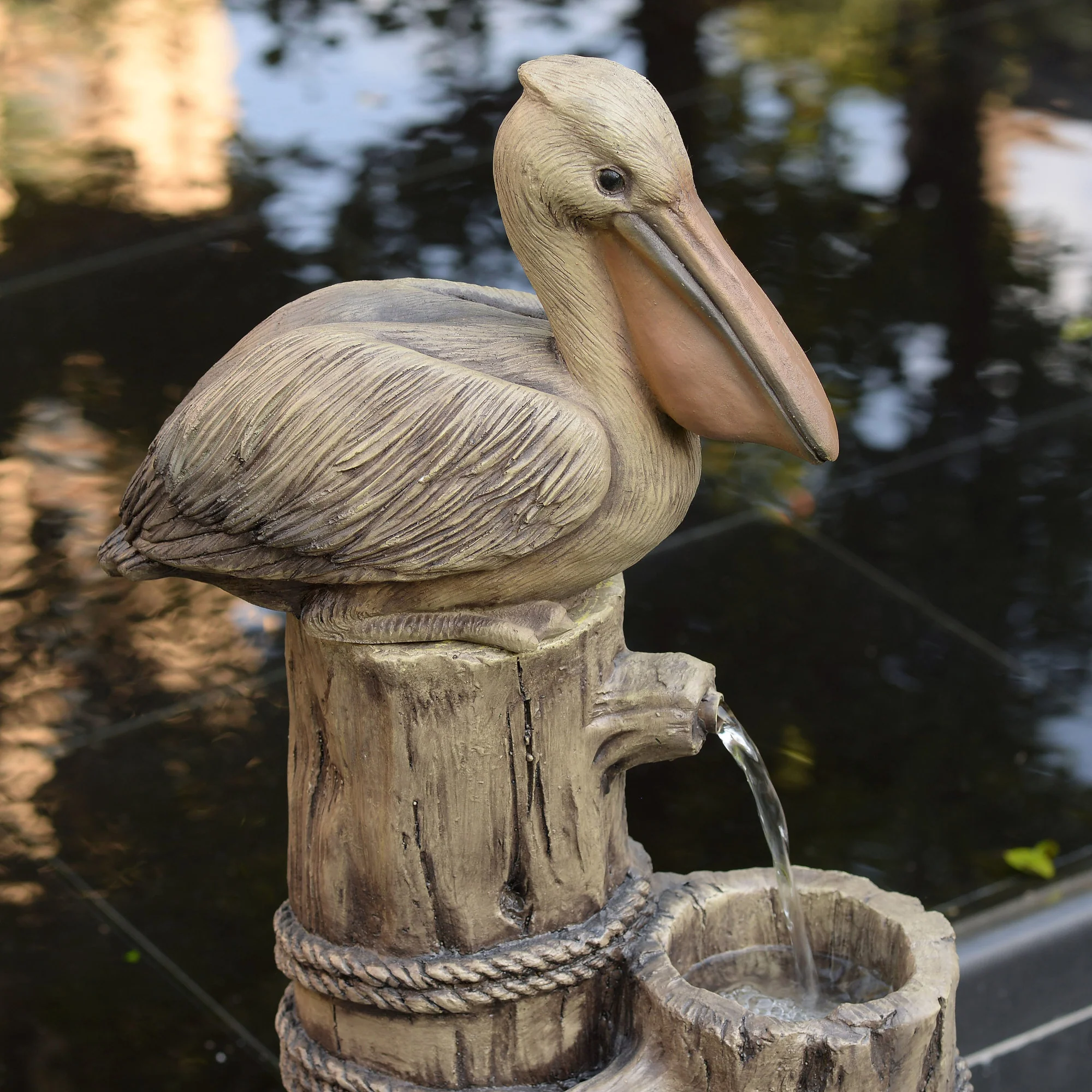 Teamson Home 35.42 4-Tier Pelican and Post Outdoor Water Fountain, Brown