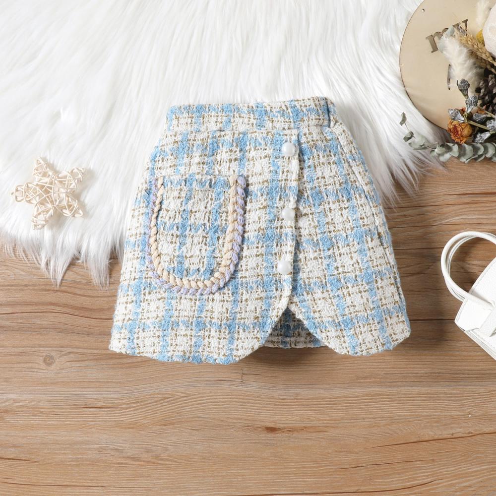 Autumn and Winter Mesh Neckline Bubble Sleeve Top Short Skirt with Hat 3 Piece Set Wholesale Girls Clothing