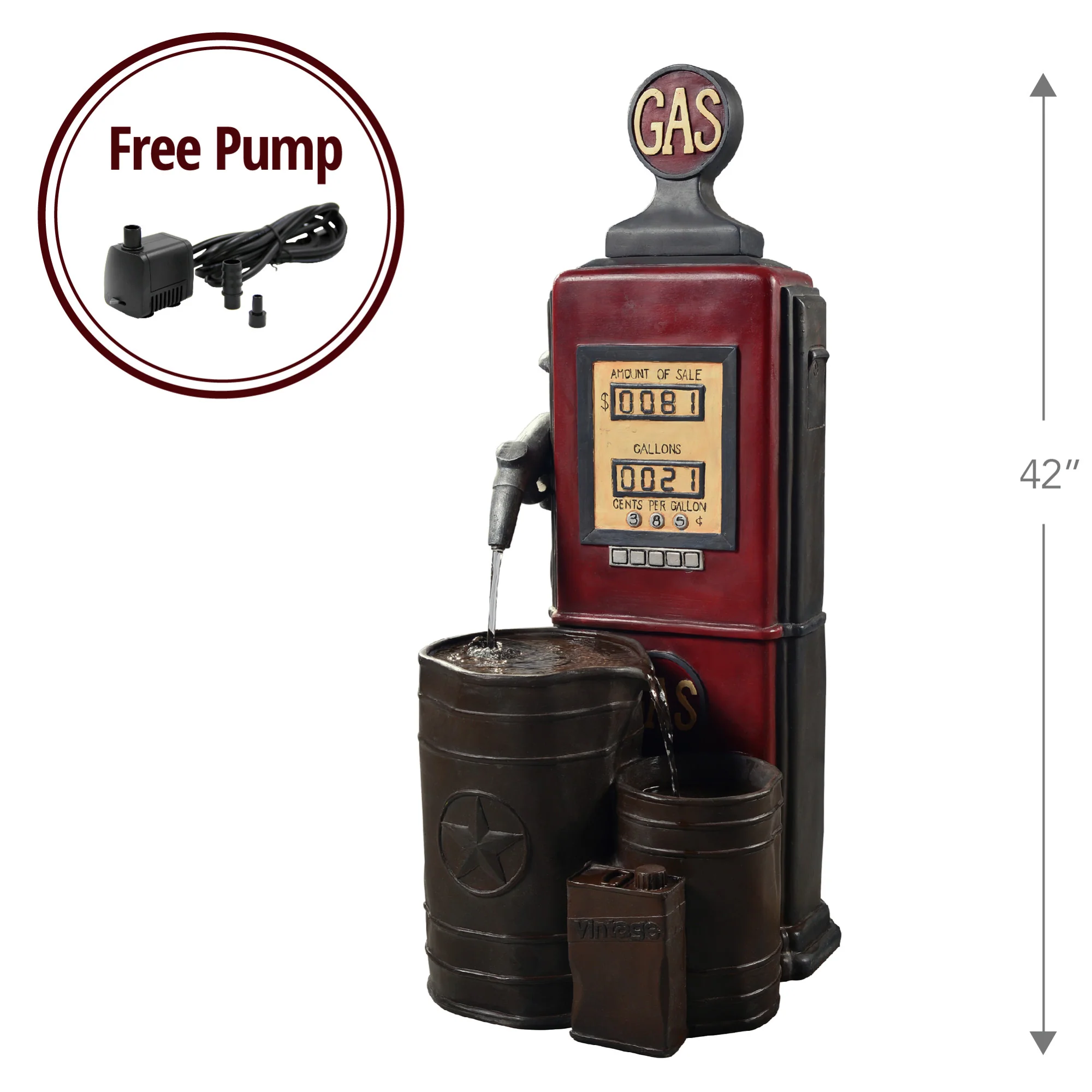 Teamson Home 42.01 Vintage Gas Pump Outdoor Water Fountain, Multi