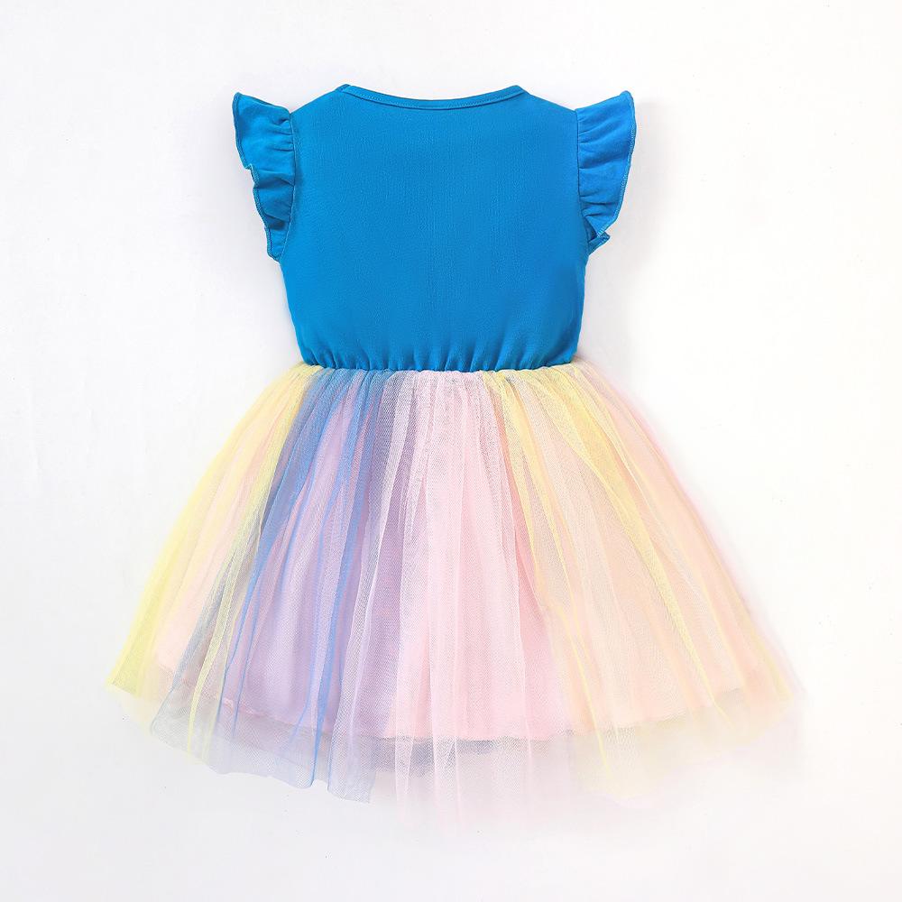 Summer Girls' Heart shaped Rainbow Beaded Princess Dress Children's Mesh Ponchy Skirt Wholesale Girls Dresses