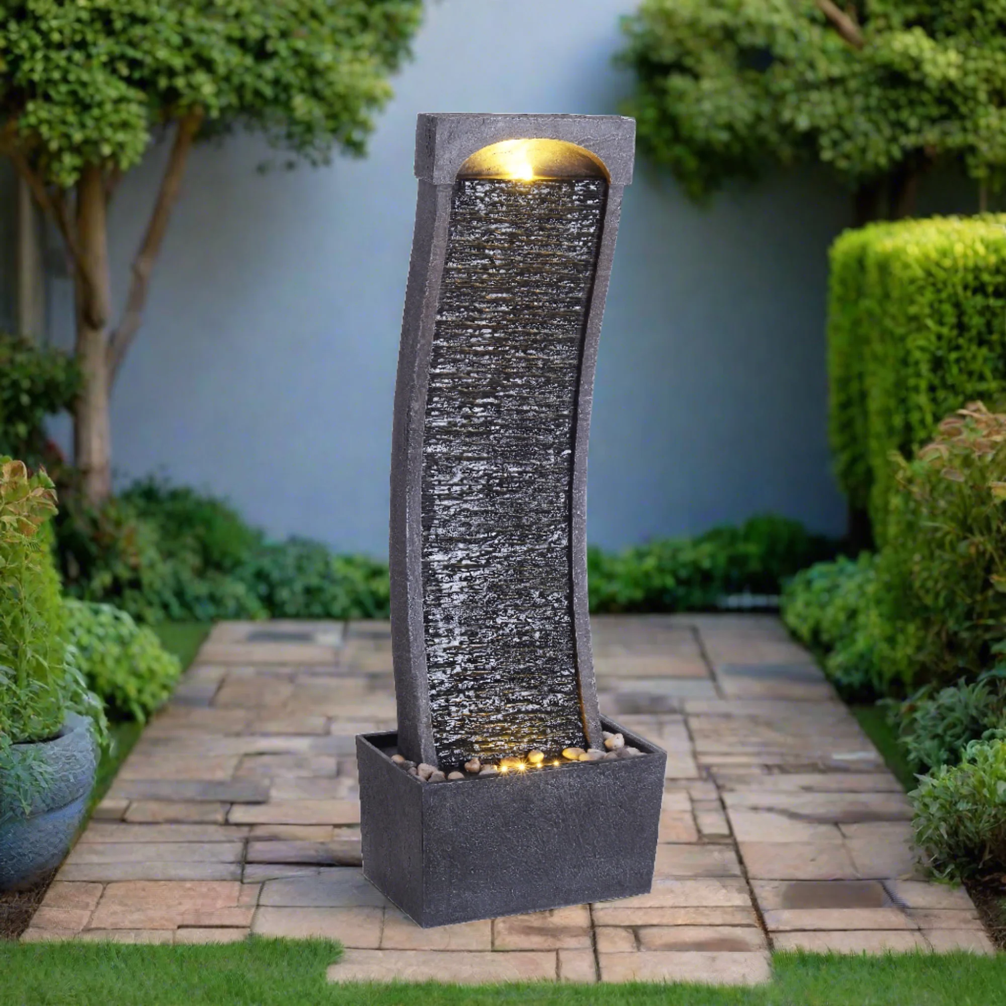 Teamson Home 38.5 Indoor/Outdoor Modern Curved Waterfall Fountain, Black