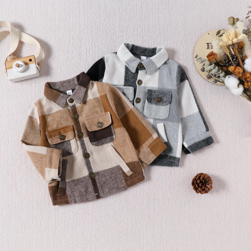 Boys' autumn and winter plaid lapel long sleeved jacket Wholesale Baby Boy Clothes