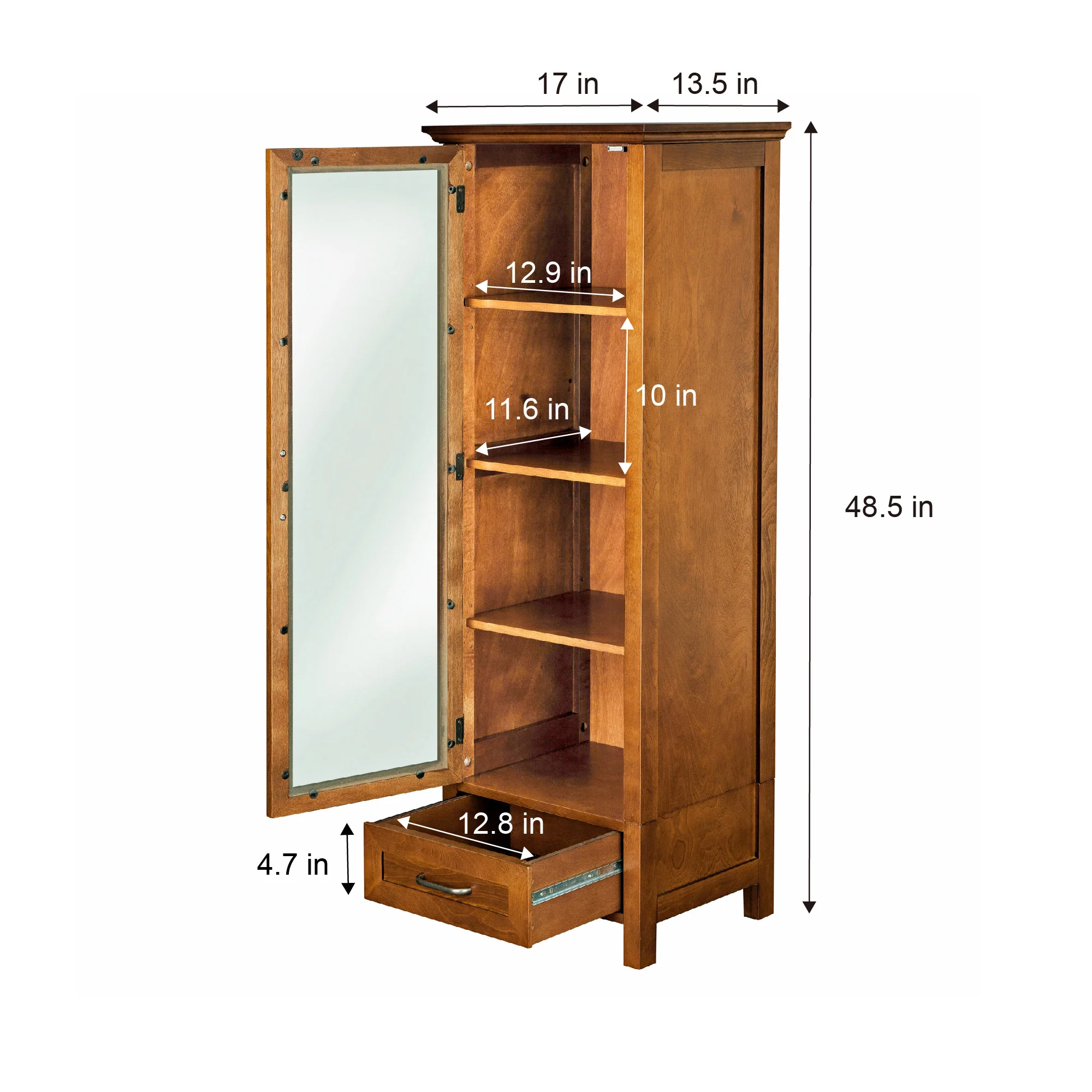 Teamson Home Avery Linen Tower Cabinet with Storage, Oiled Oak