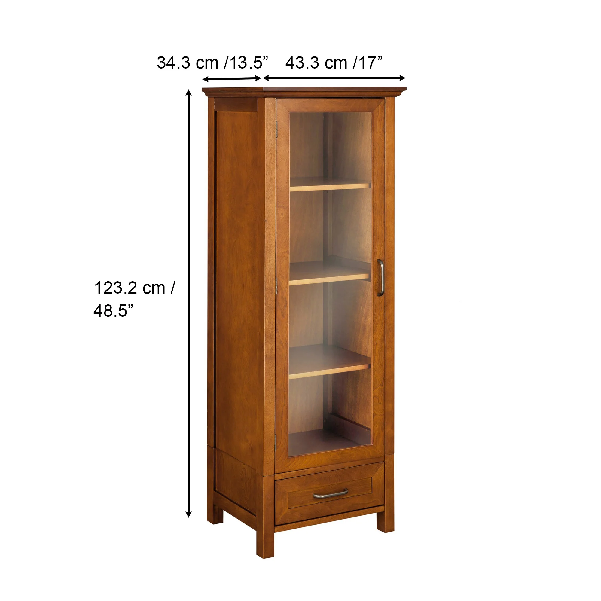 Teamson Home Avery Linen Tower Cabinet with Storage, Oiled Oak