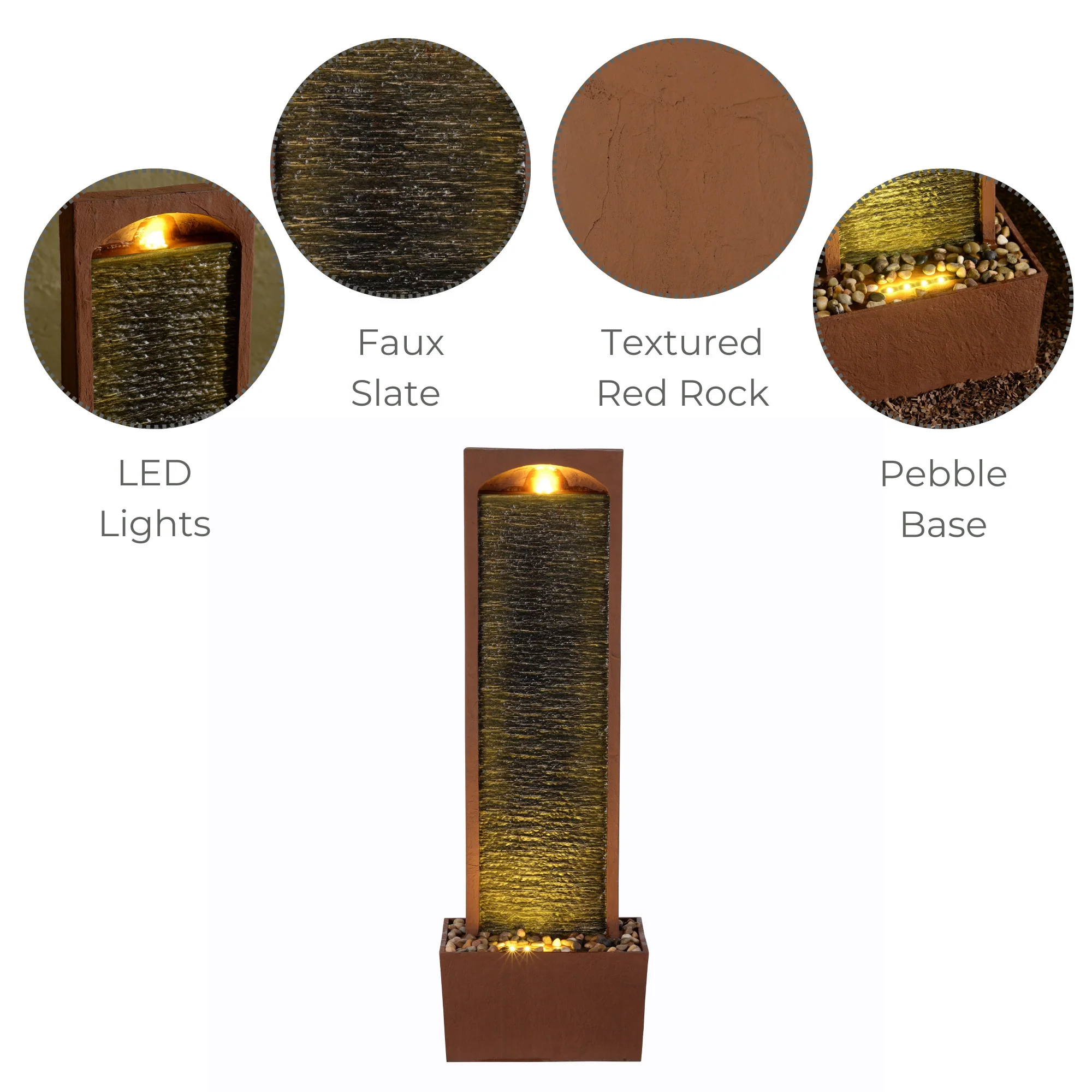 Teamson Home 38.5 Contemporary Outdoor LED Waterfall Fountain with Pebble Base