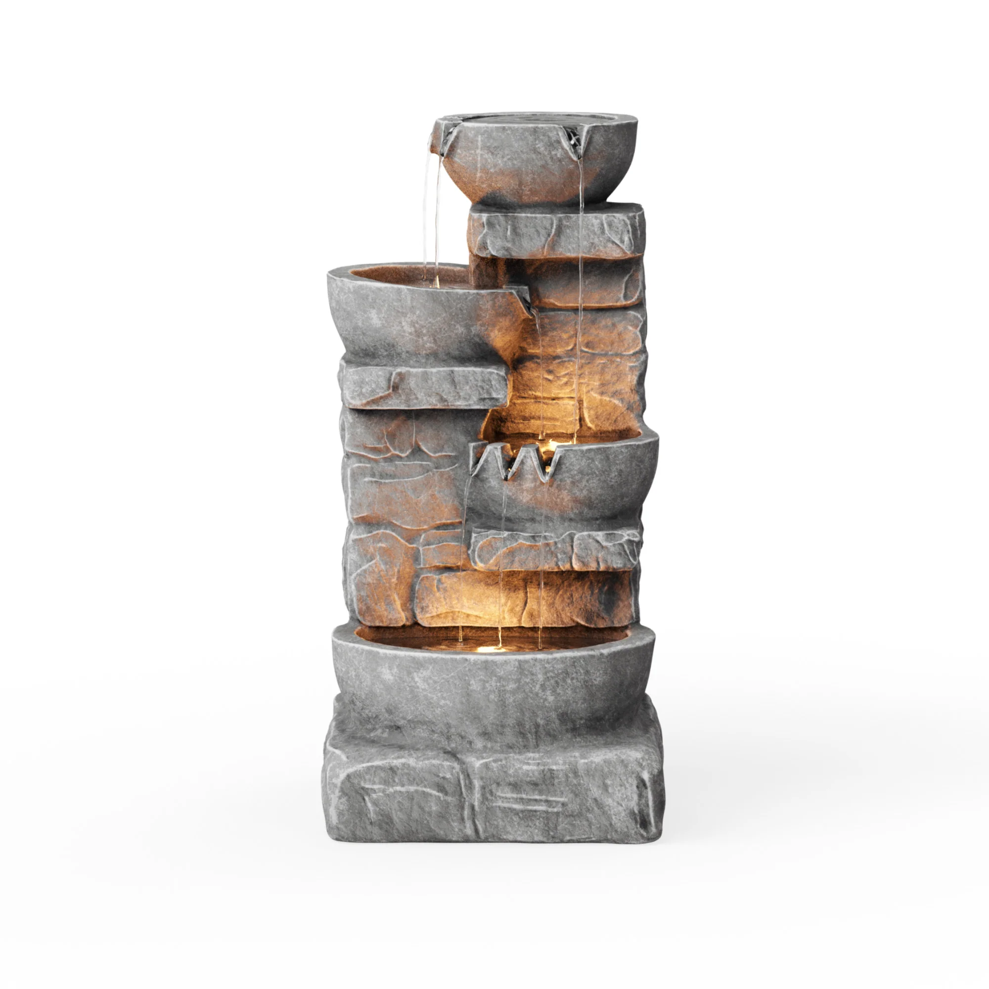 Teamson Home 33.25 Cascading Bowls & Stacked Stones LED Outdoor Water Fountain, Gray