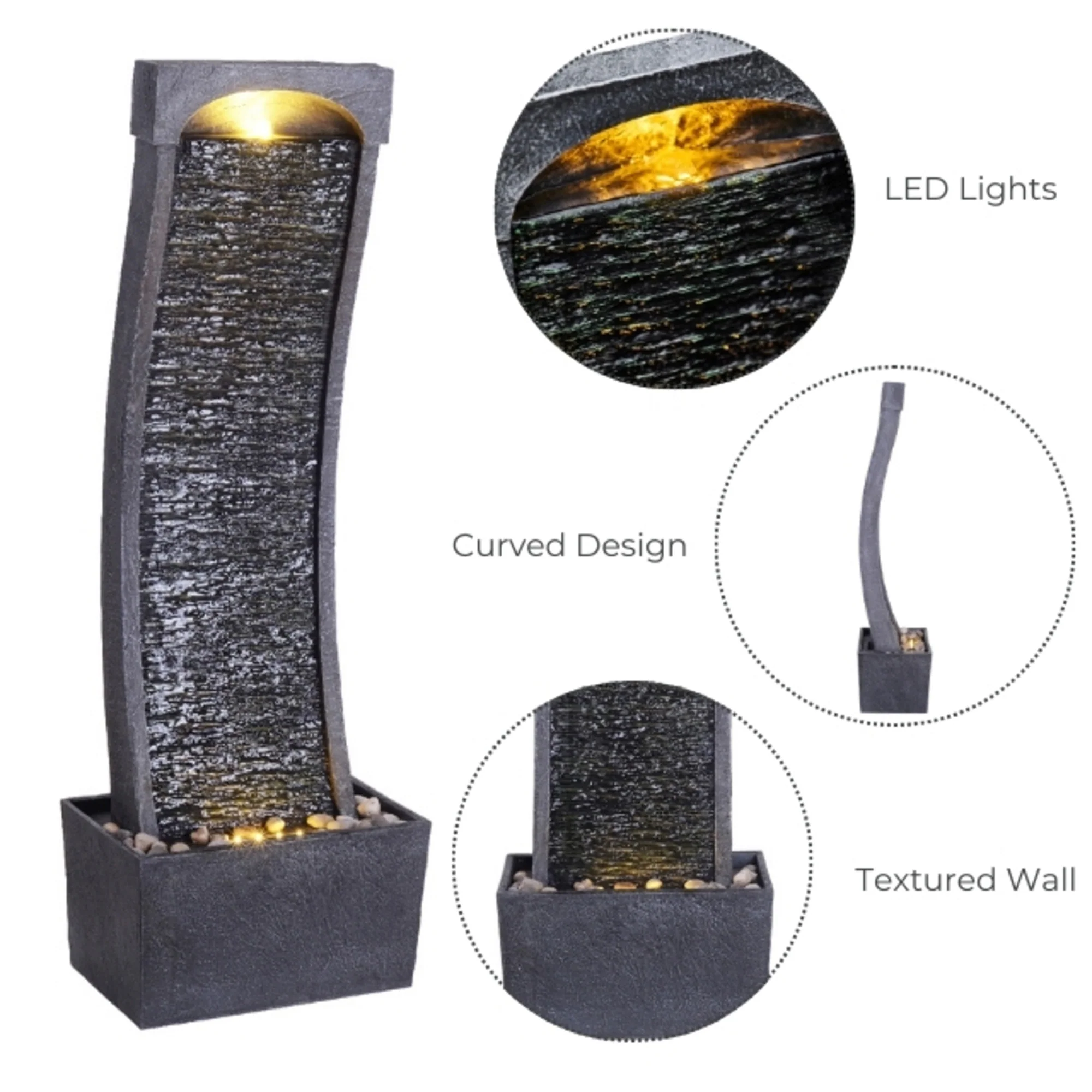 Teamson Home 38.5 Indoor/Outdoor Modern Curved Waterfall Fountain, Black