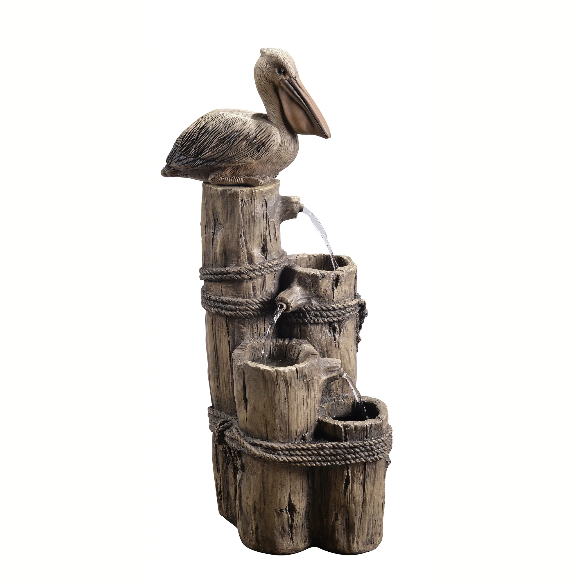 Teamson Home 35.42 4-Tier Pelican and Post Outdoor Water Fountain, Brown