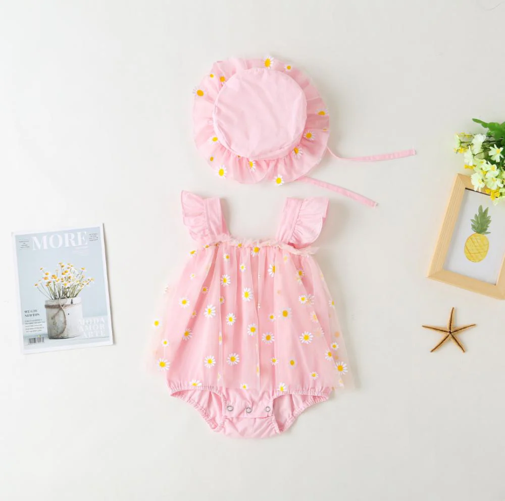 Summer Girl Baby Triangle romper Little Kid Princess Mesh Skirt with Hat Wholesale Baby Clothing