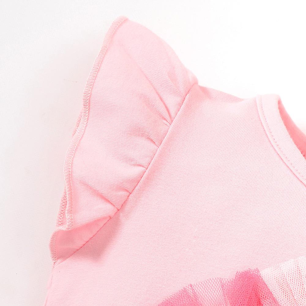 Girls' Summer Flying Sleeve Printed Cartoon Dress Pink Mesh Princess Dress Wholesale Girls Dresses