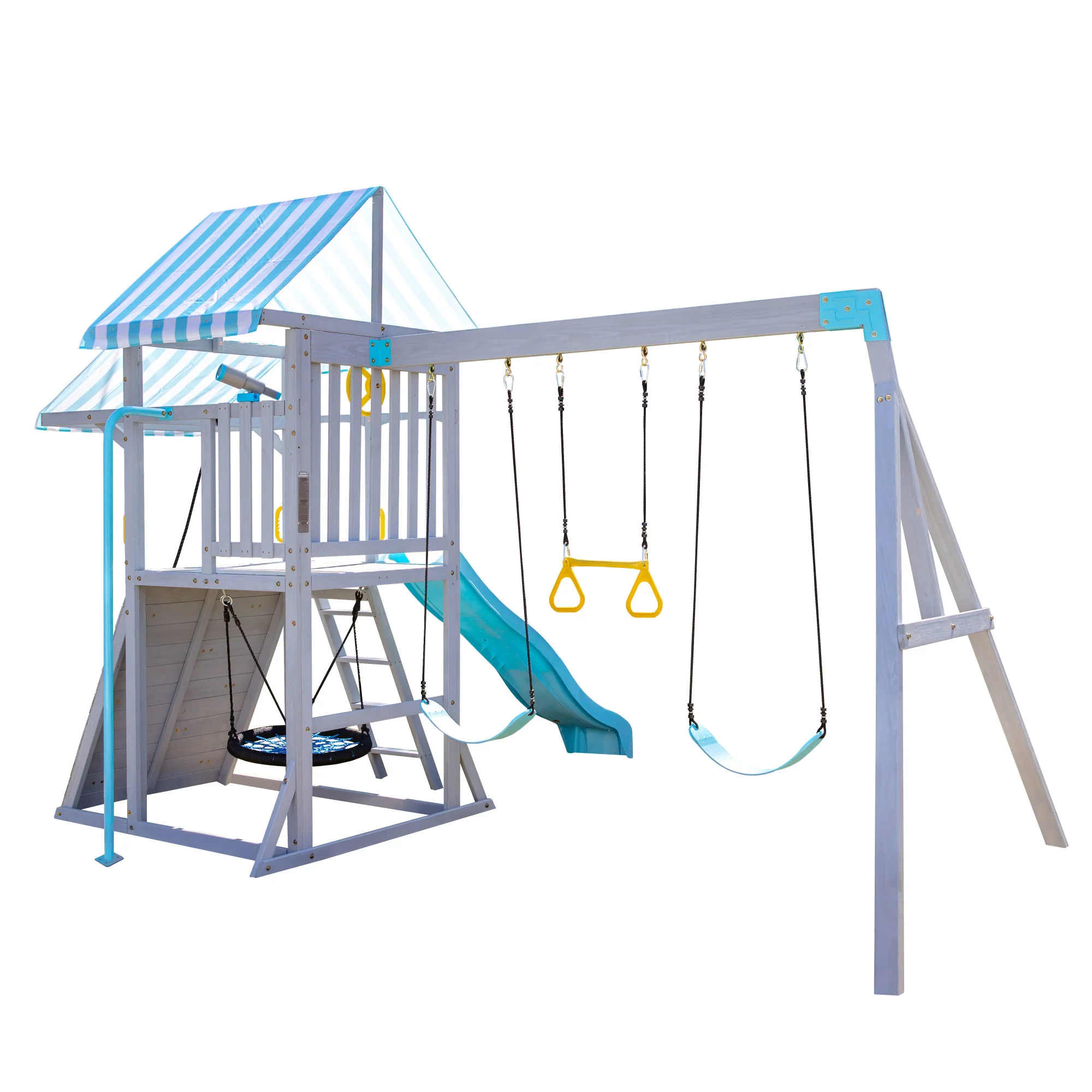 Teamson Kids Laguna Swing Set Playset with Platform & Rock Wall, Gray