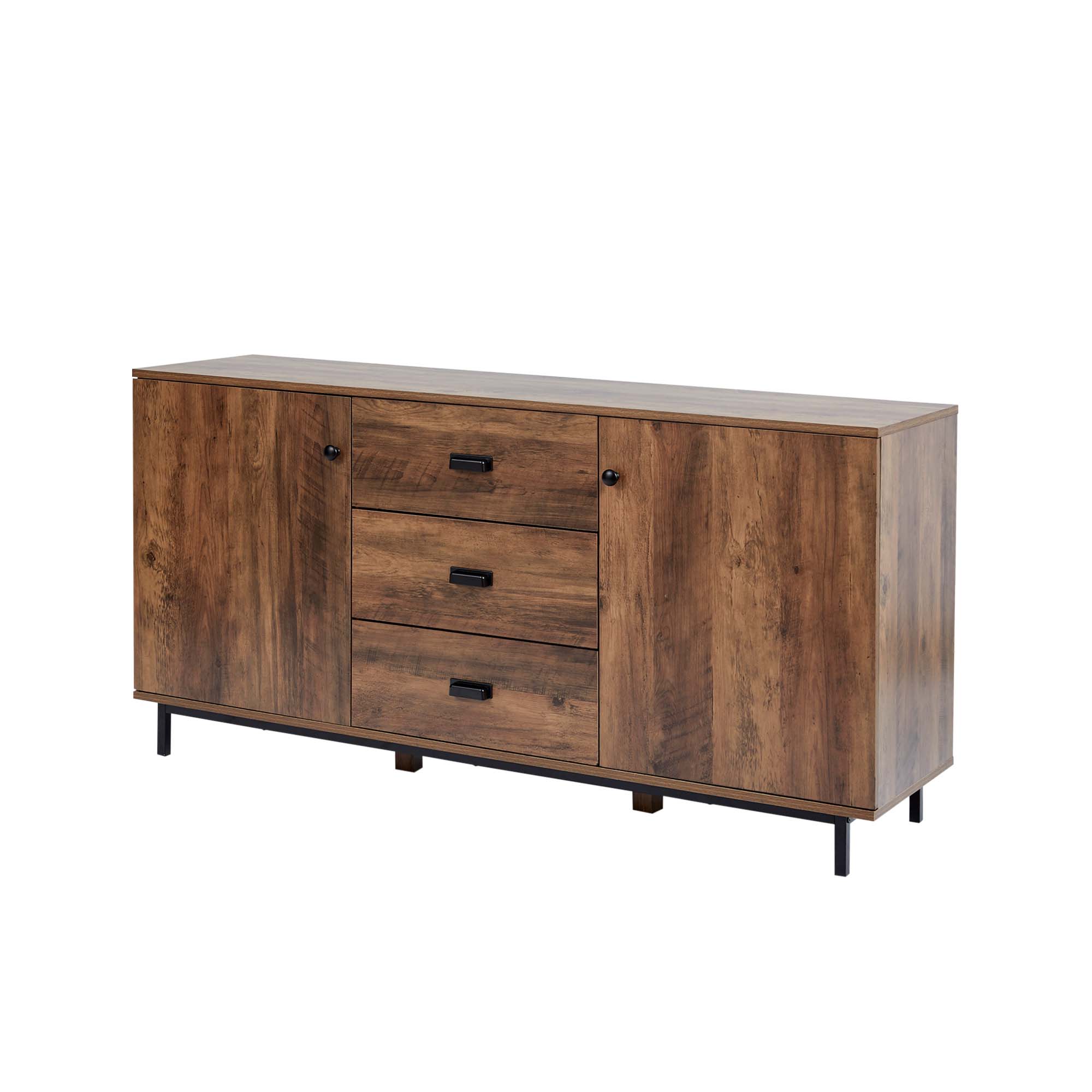 Teamson Home Brooklyn Sideboard with Storage Plus Metal Legs and Handles, Brown Acacia- FINAL SALE