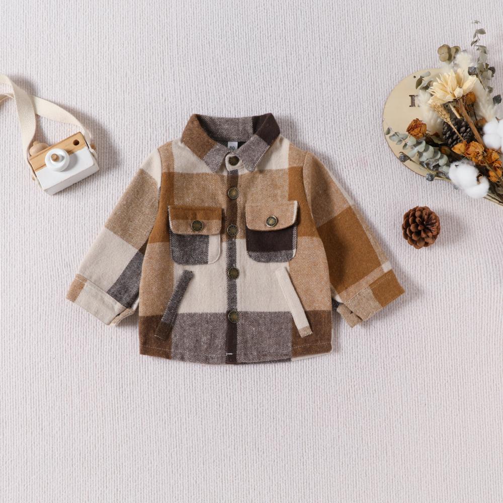 Boys' autumn and winter plaid lapel long sleeved jacket Wholesale Baby Boy Clothes