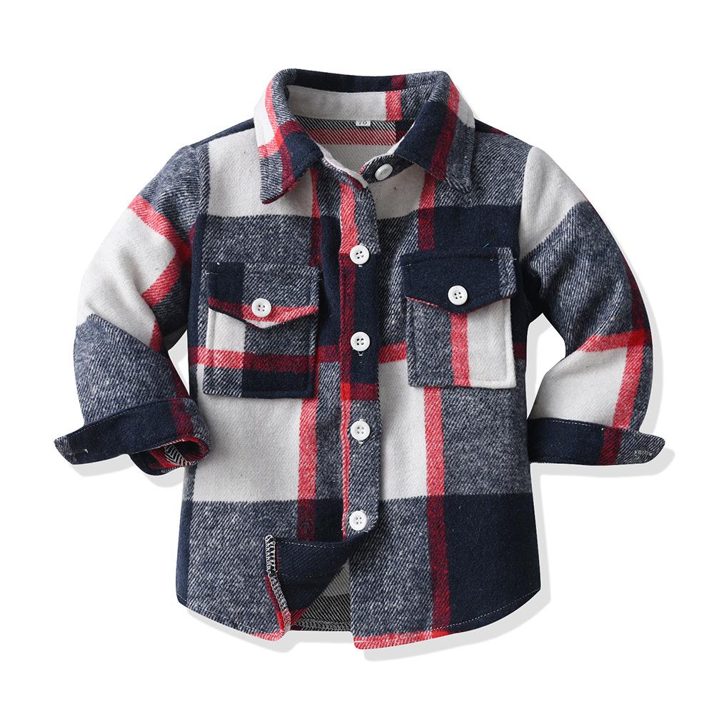 Spring and autumn children's long sleeved plaid shirt Wholesale Kids Clothing