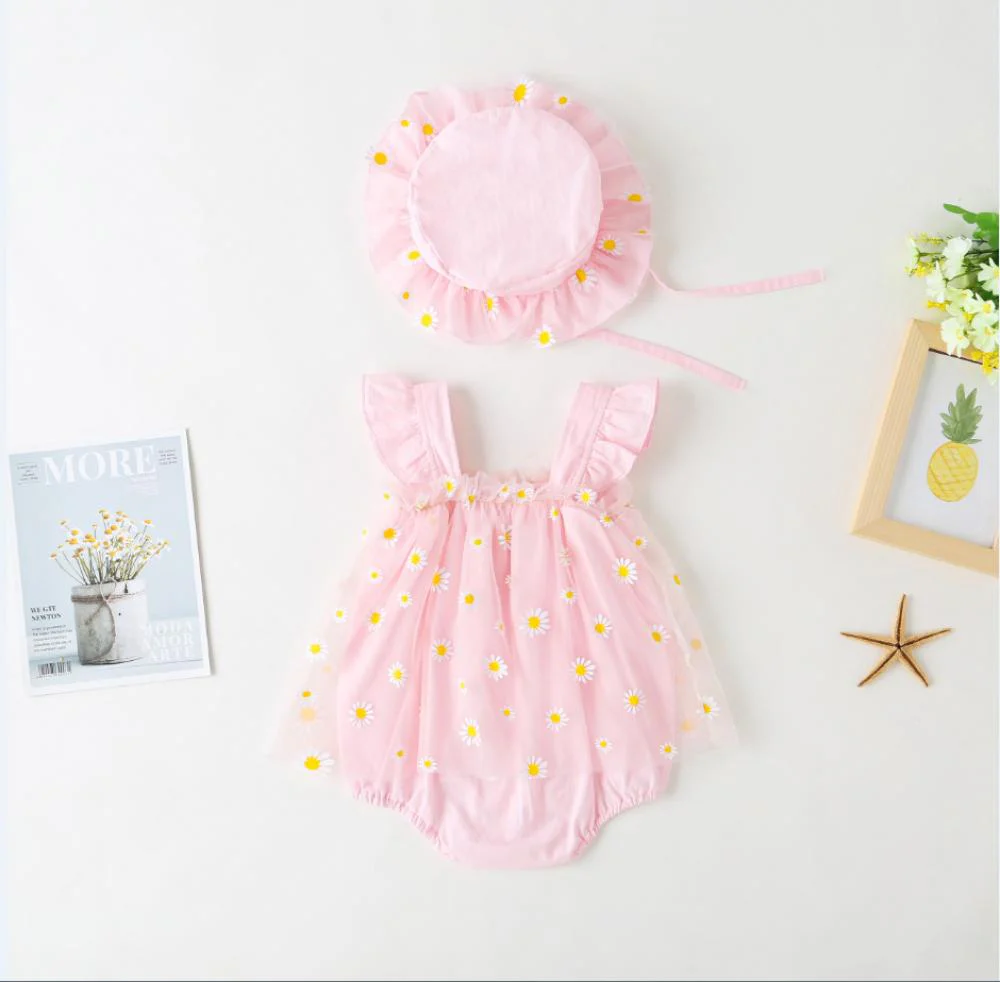 Summer Girl Baby Triangle romper Little Kid Princess Mesh Skirt with Hat Wholesale Baby Clothing