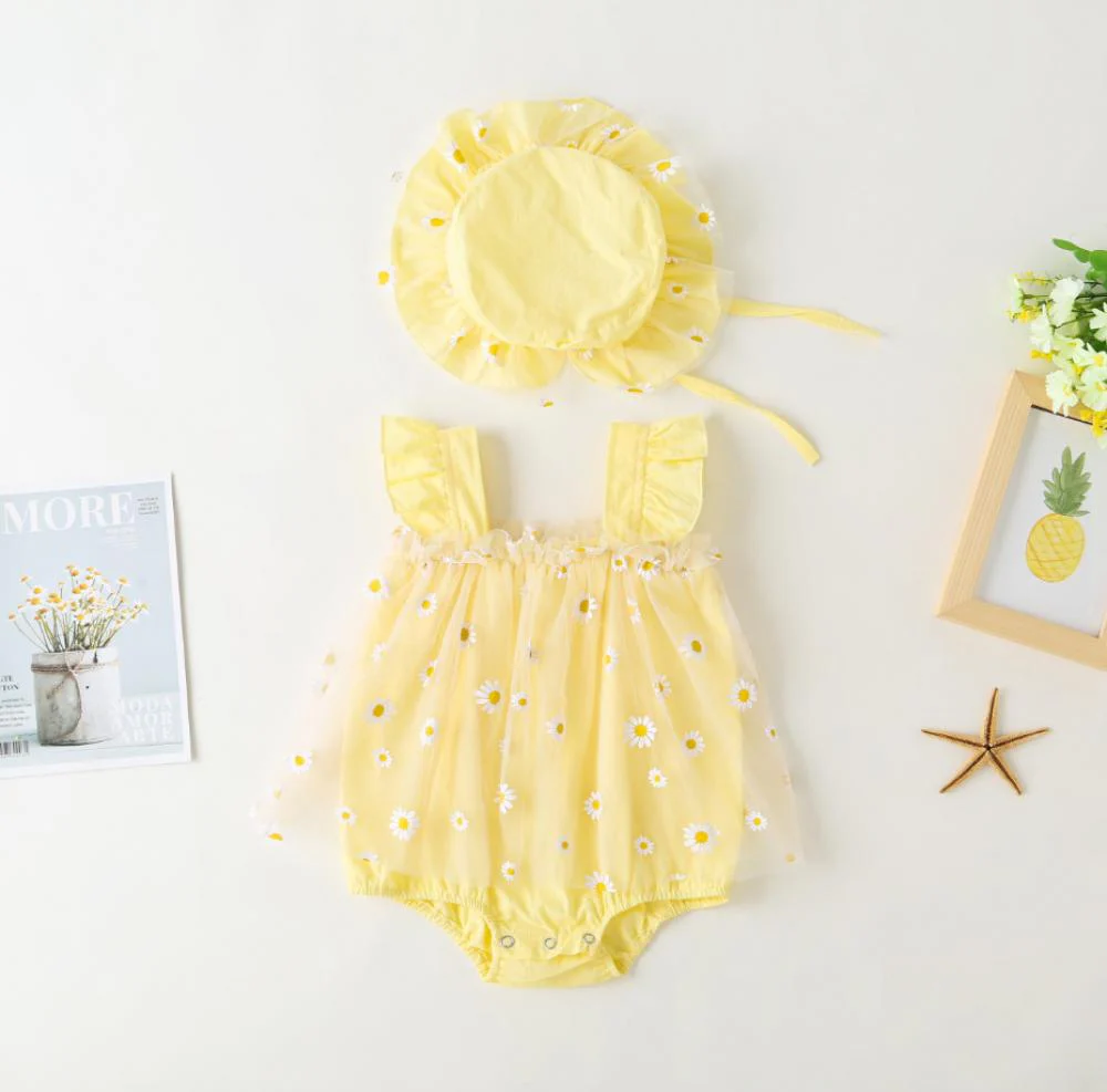 Summer Girl Baby Triangle romper Little Kid Princess Mesh Skirt with Hat Wholesale Baby Clothing