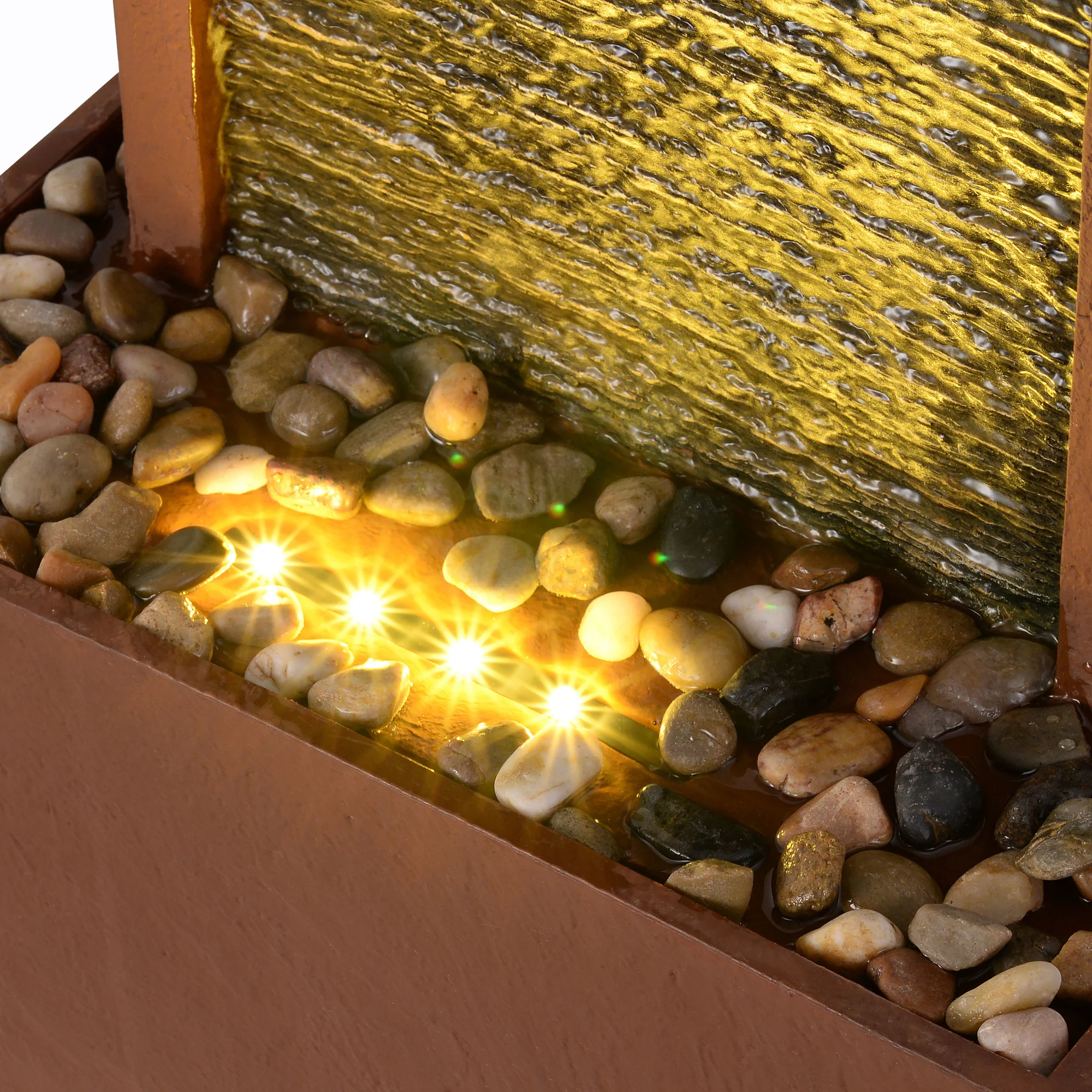 Teamson Home 38.5 Contemporary Outdoor LED Waterfall Fountain with Pebble Base