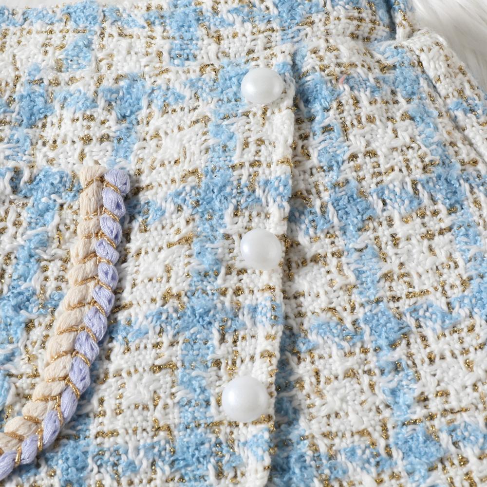 Autumn and Winter Mesh Neckline Bubble Sleeve Top Short Skirt with Hat 3 Piece Set Wholesale Girls Clothing