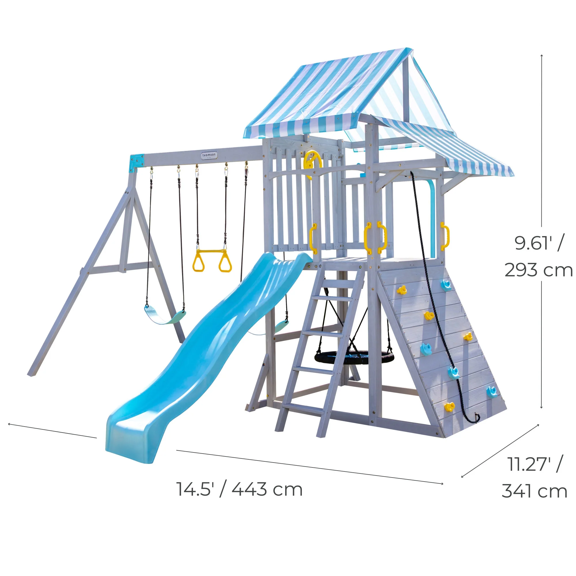 Teamson Kids Laguna Swing Set Playset with Platform & Rock Wall, Gray