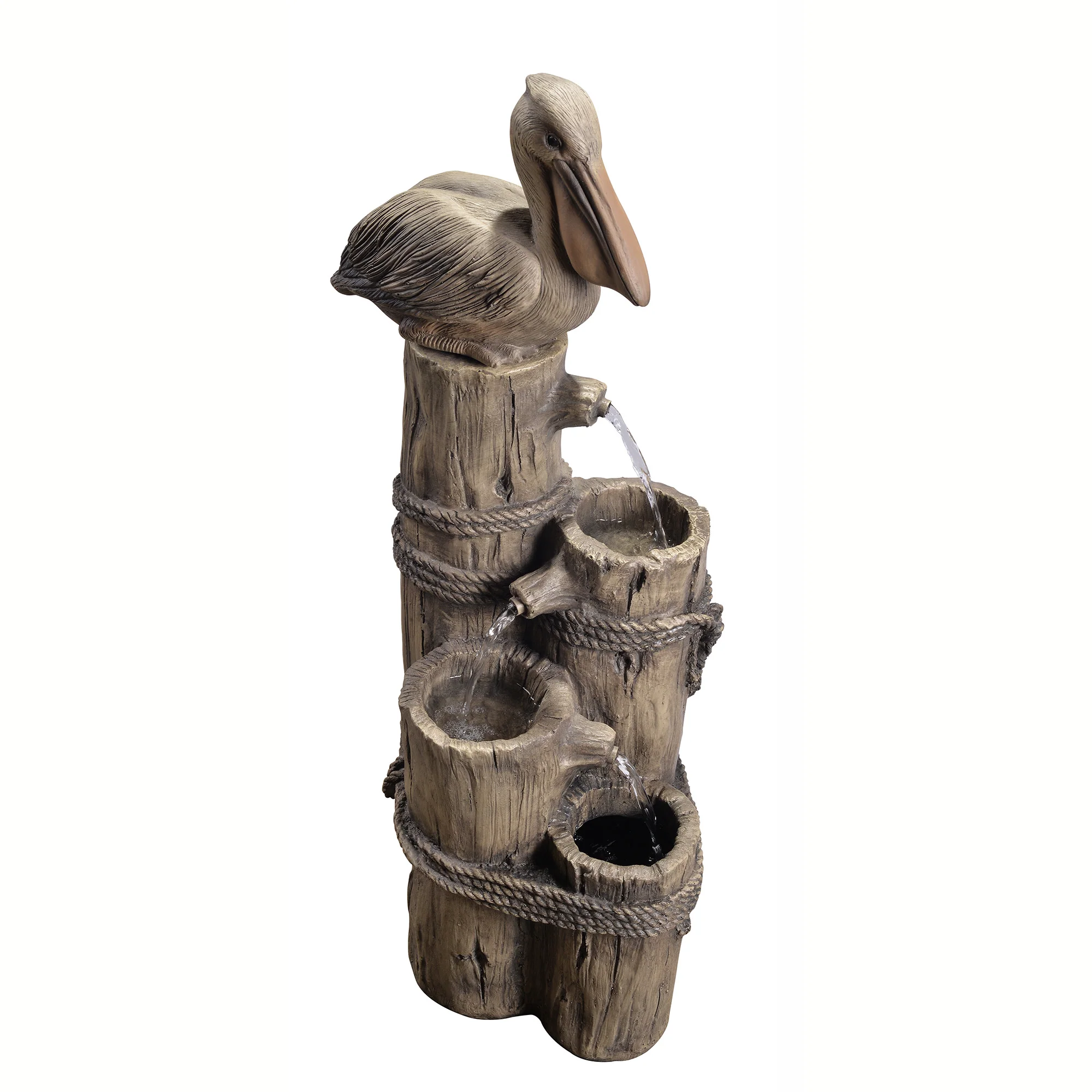 Teamson Home 35.42 4-Tier Pelican and Post Outdoor Water Fountain, Brown