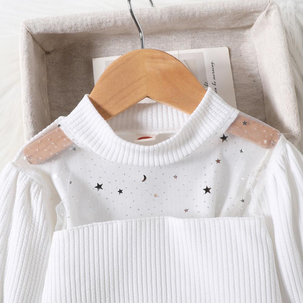 Autumn and Winter Mesh Neckline Bubble Sleeve Top Short Skirt with Hat 3 Piece Set Wholesale Girls Clothing