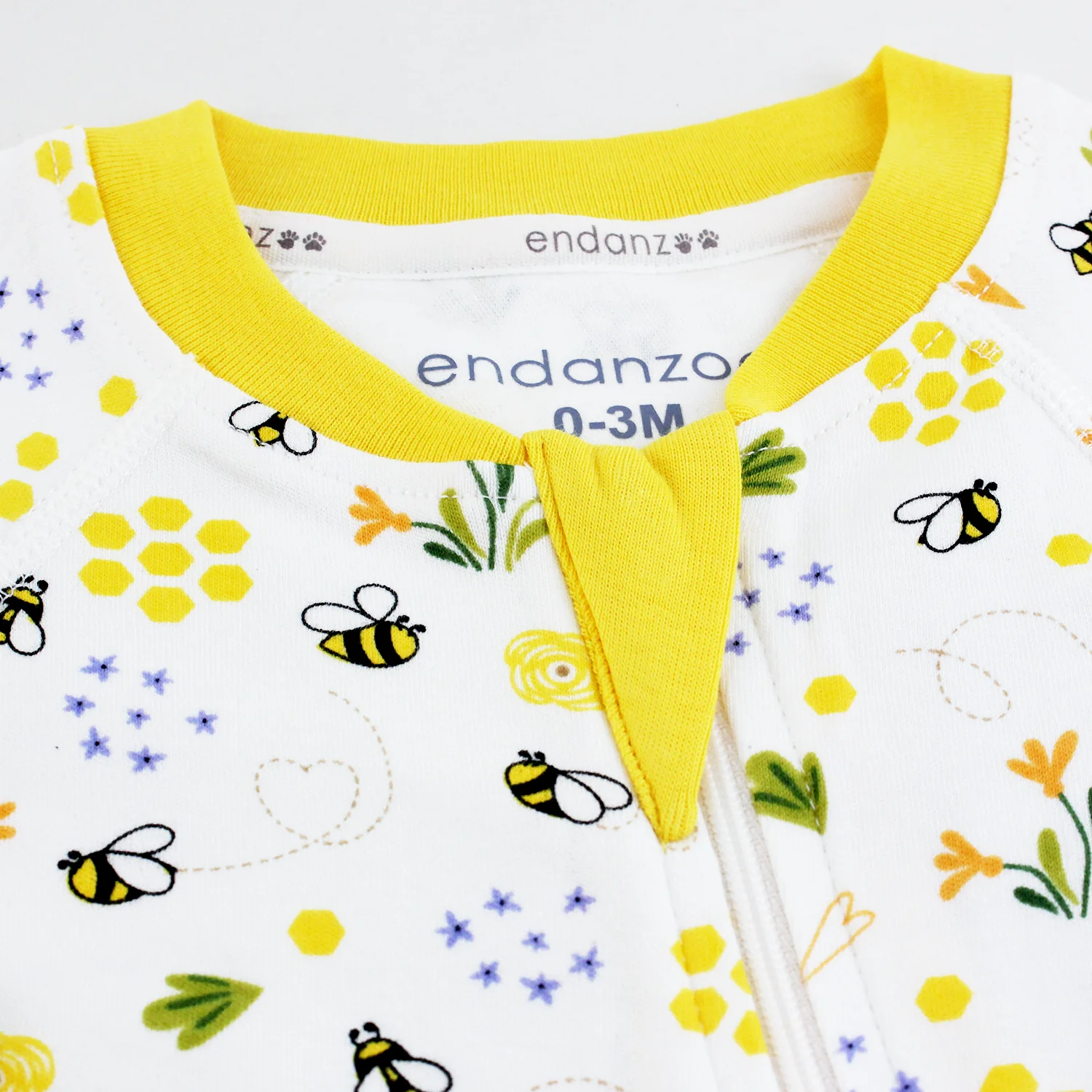 Endanzoo Organic Long Sleeve Double Zippered Romper - BumbleBee