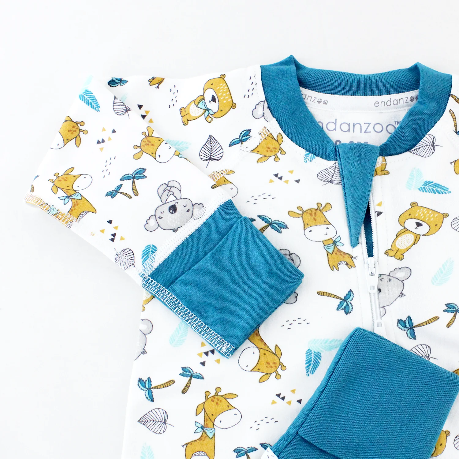 Endanzoo Organic Long Sleeve Double Zippered Romper - Jungle Cuties