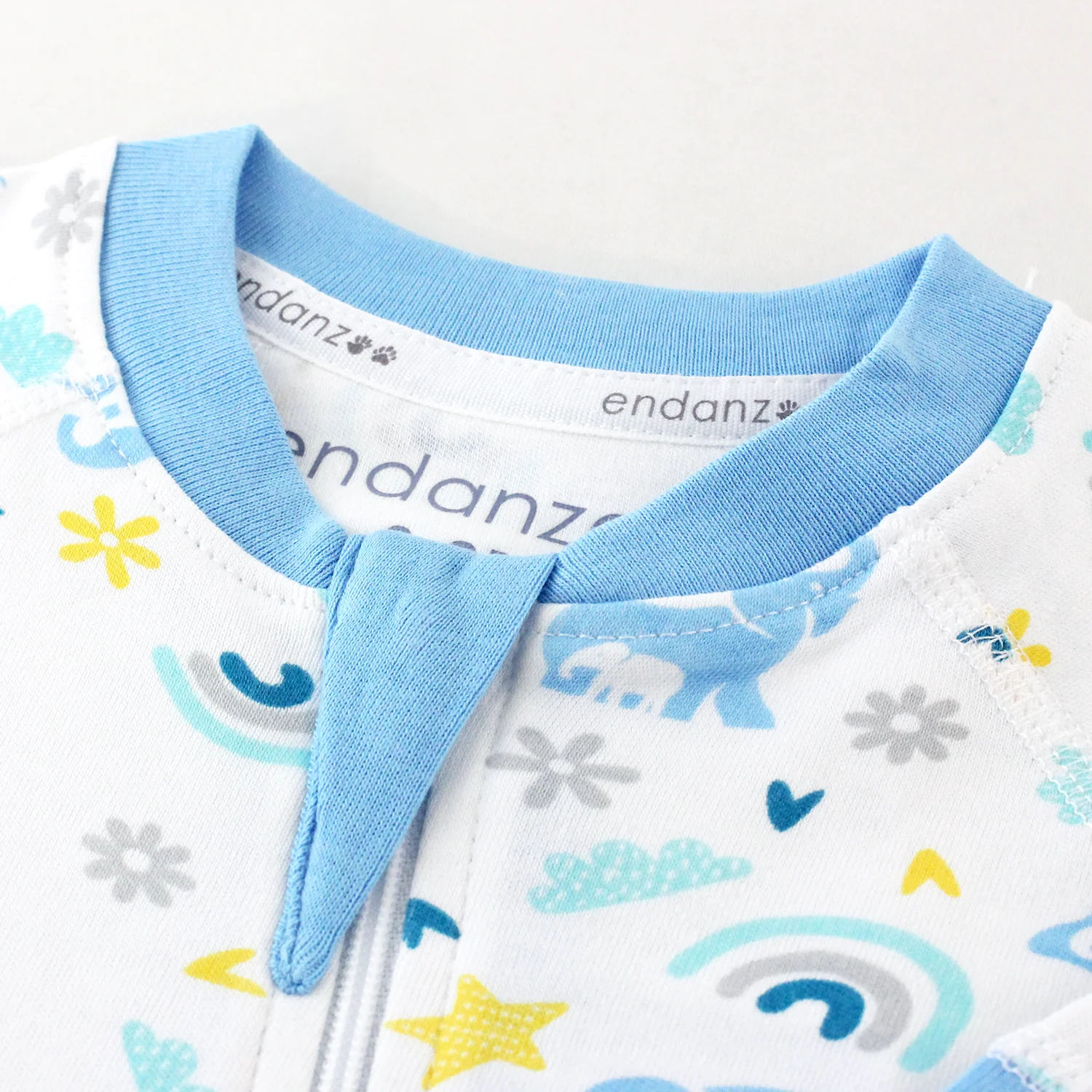 Endanzoo Organic Long Sleeve Double Zippered Romper - Elephant Love