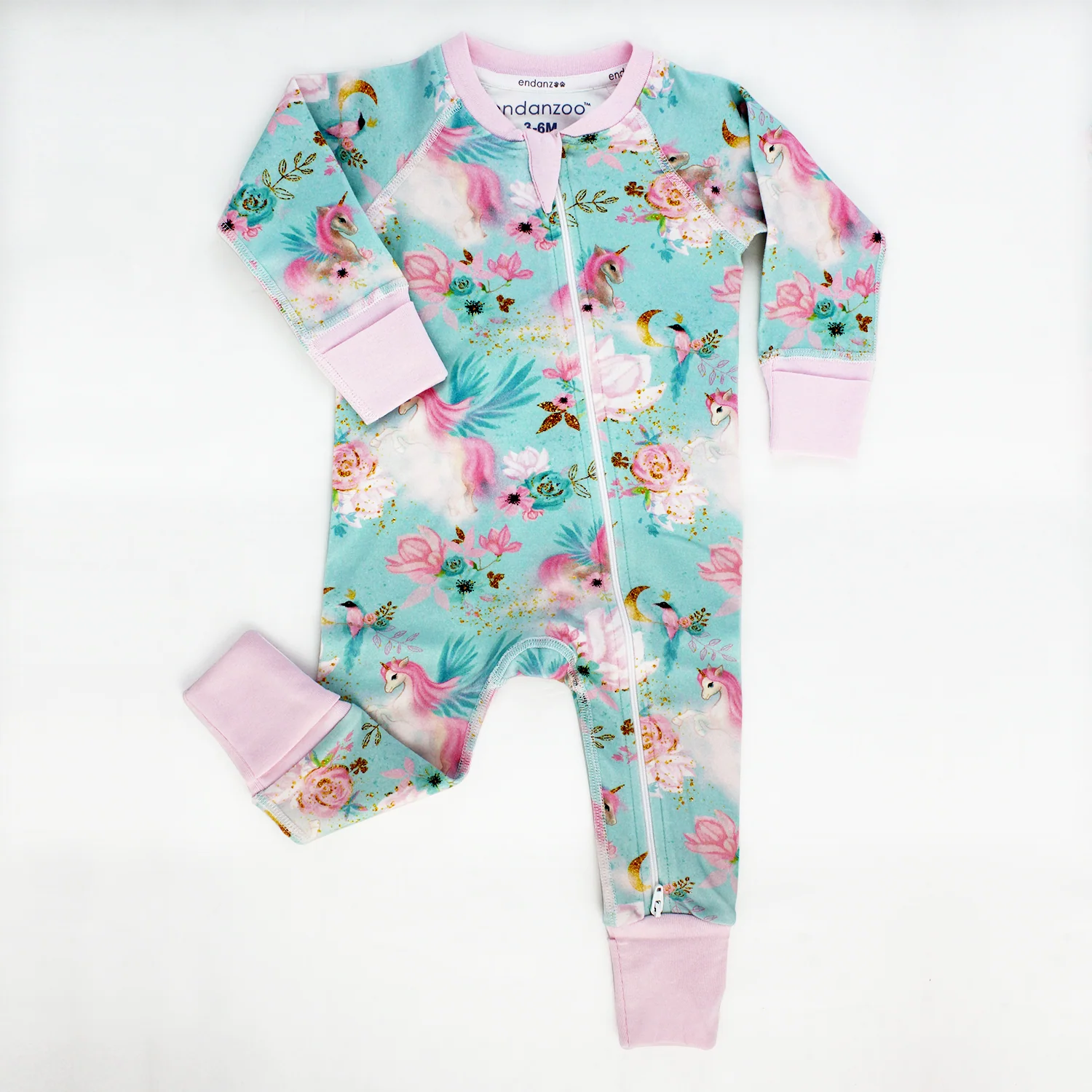 Endanzoo Organic Long Sleeve Double Zippered Romper - Mystical Unicorns