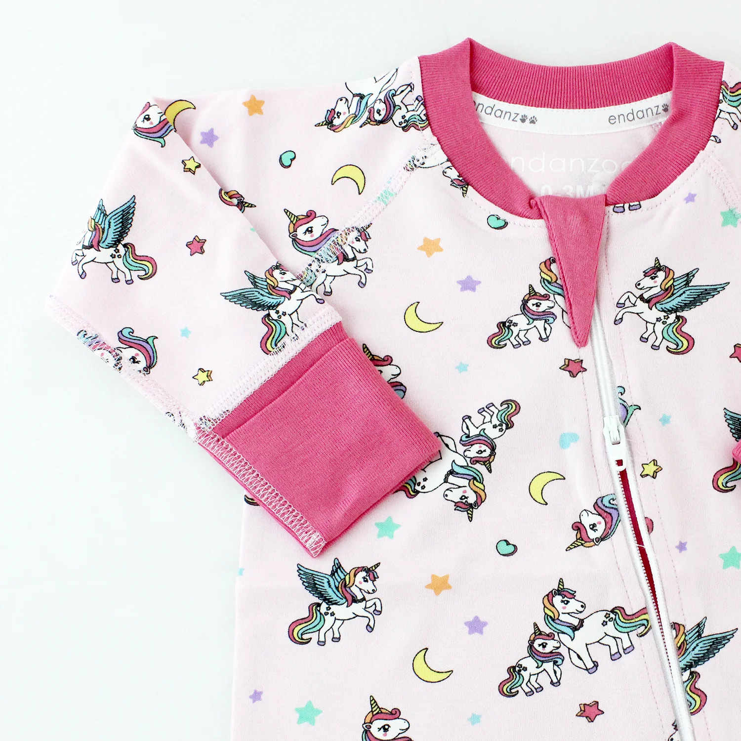 Endanzoo Organic Long Sleeve Double Zippered Romper - Rainbow Unicorn