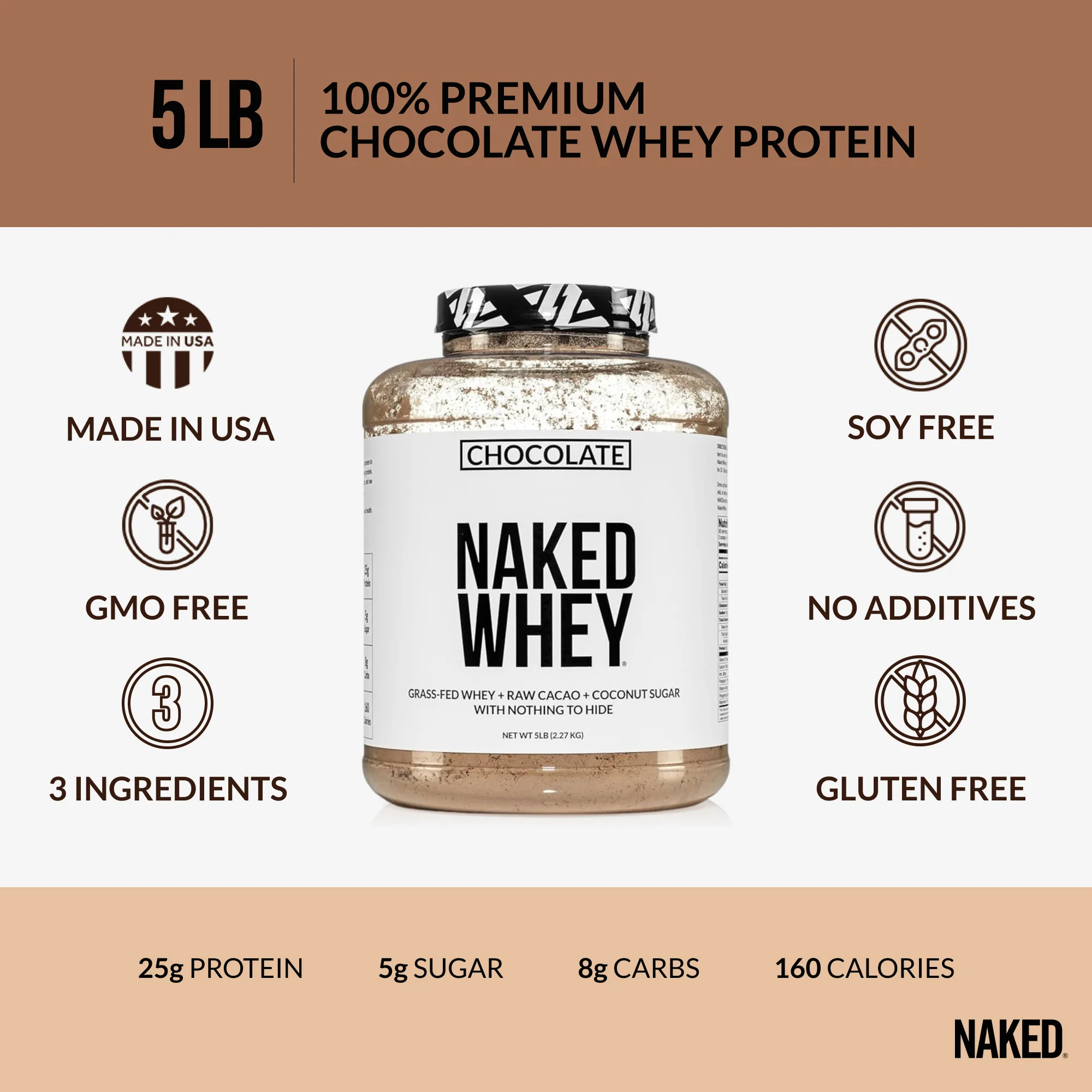 Chocolate Whey Protein Powder | Naked Chocolate Whey - 5LB