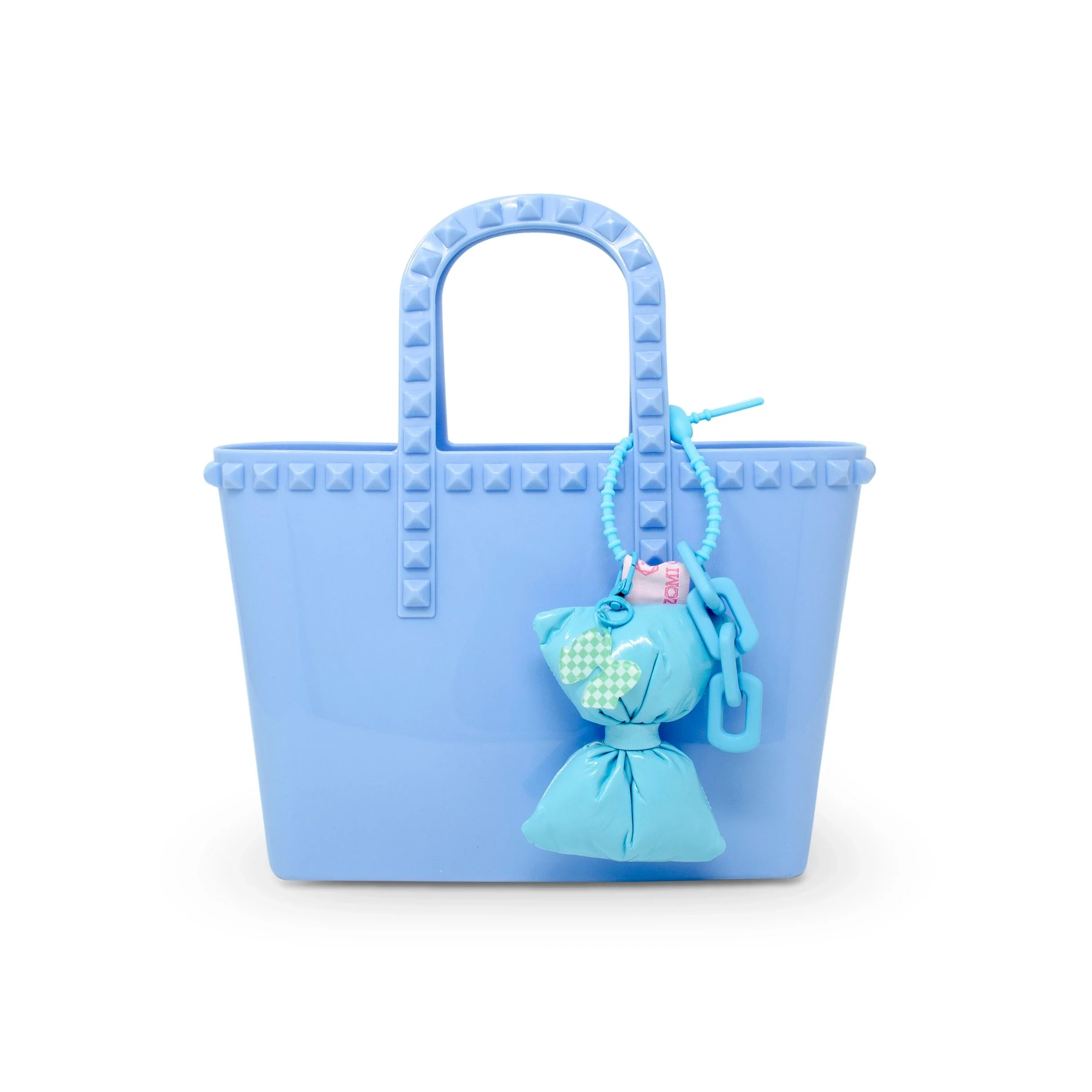 Tiny Jelly Stud Tote w/ Puffy Bow Charm - Blue