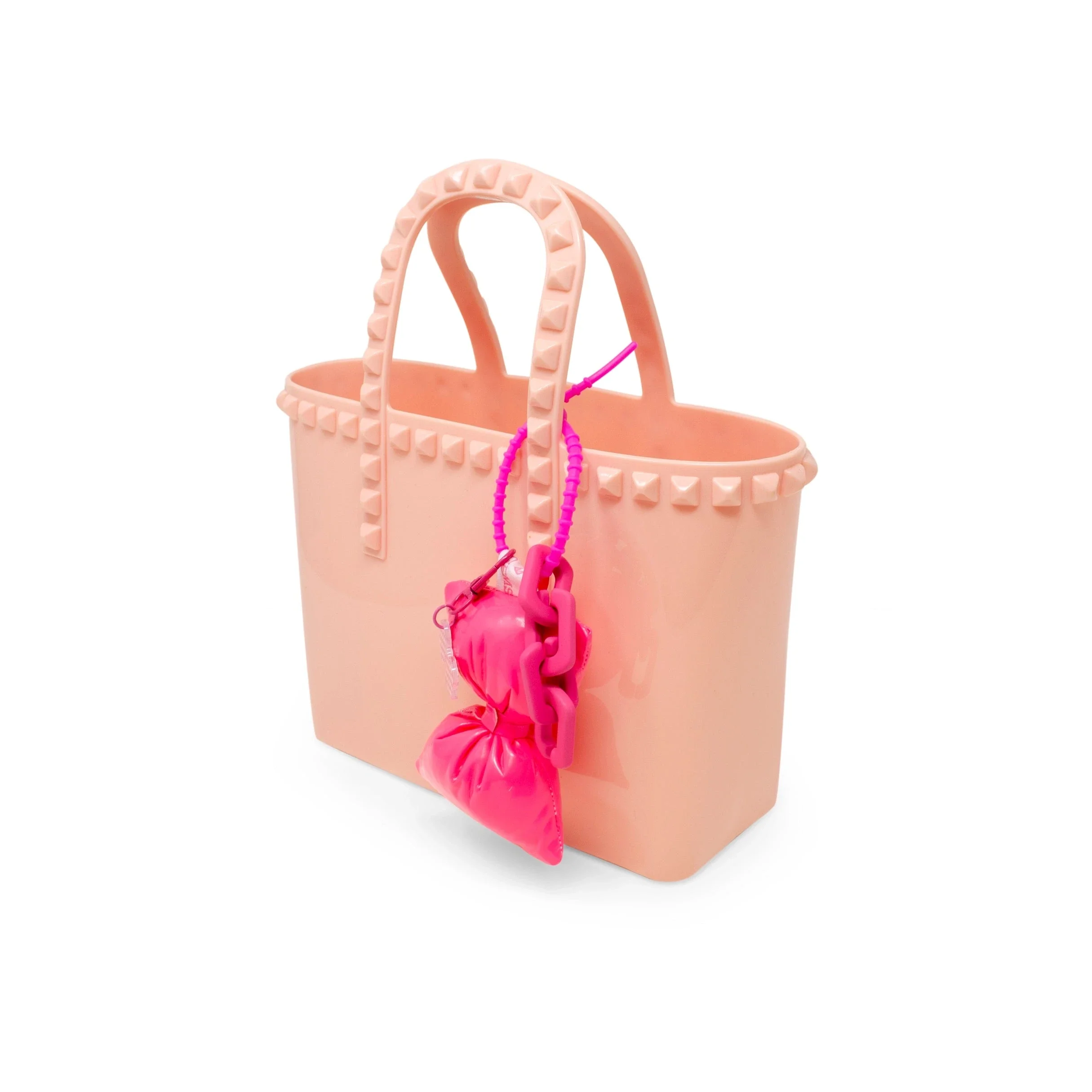 Tiny Jelly Stud Tote w/ Puffy Bow Charm - Light Pink