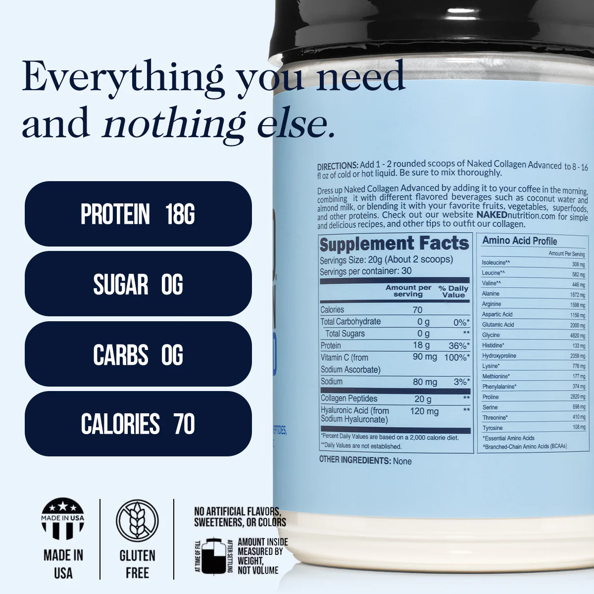 Collagen Peptides with Hyaluronic Acid | Naked Collagen Advanced - 1.3 LB