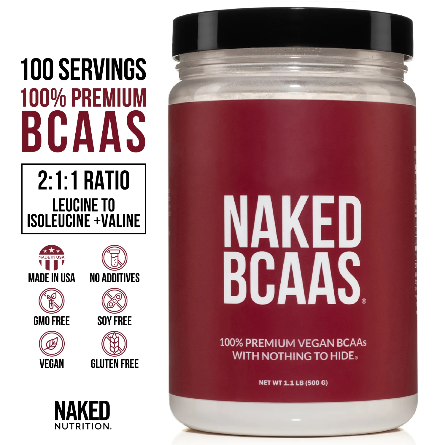 Branched Chain Amino Acids | Naked BCAAs - 100 Servings