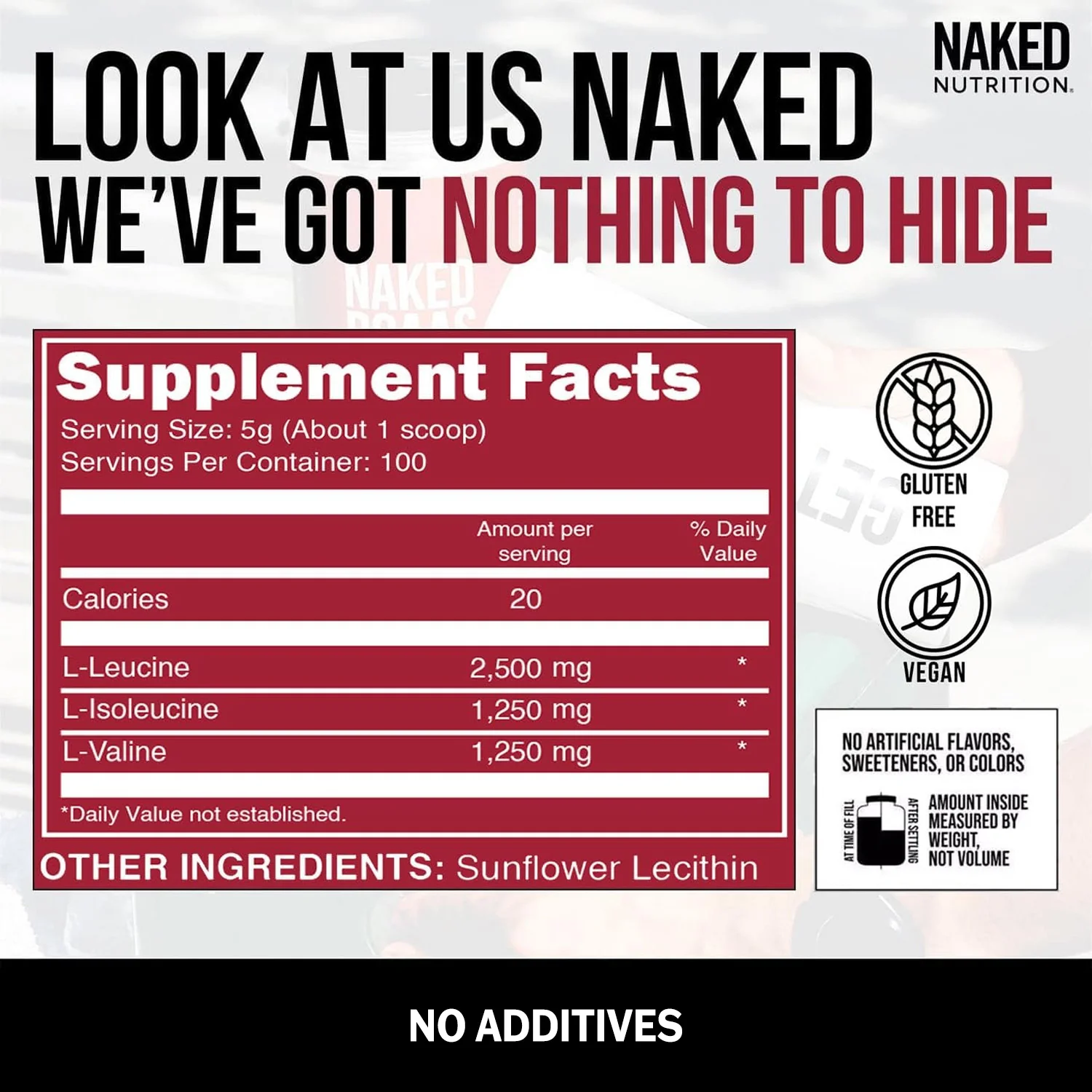 Branched Chain Amino Acids | Naked BCAAs - 100 Servings