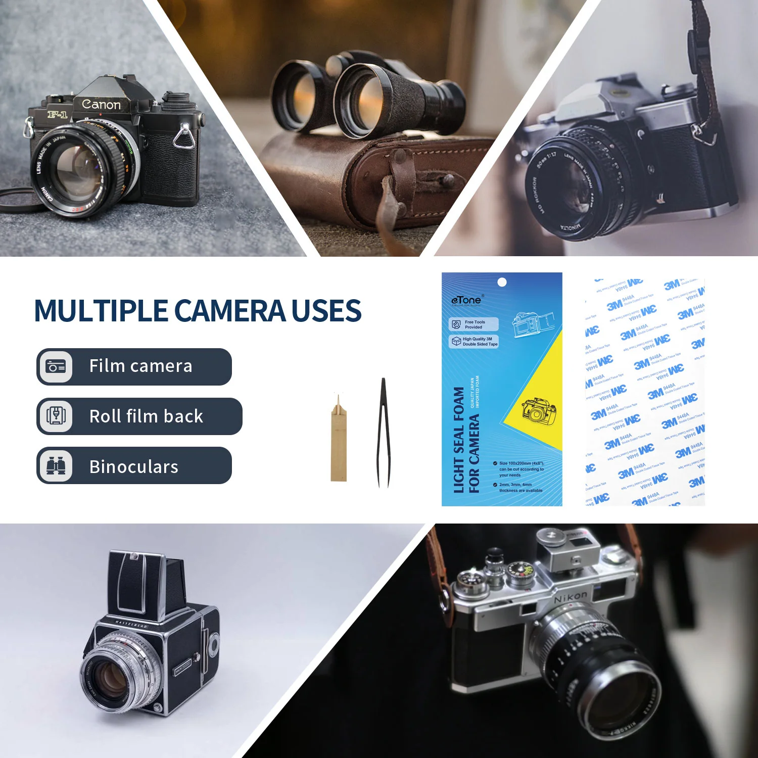 10x20cm Film Camera Back Seal Light Foam Kit Sponge Sheet Adhesive 2mm 3mm 4mm