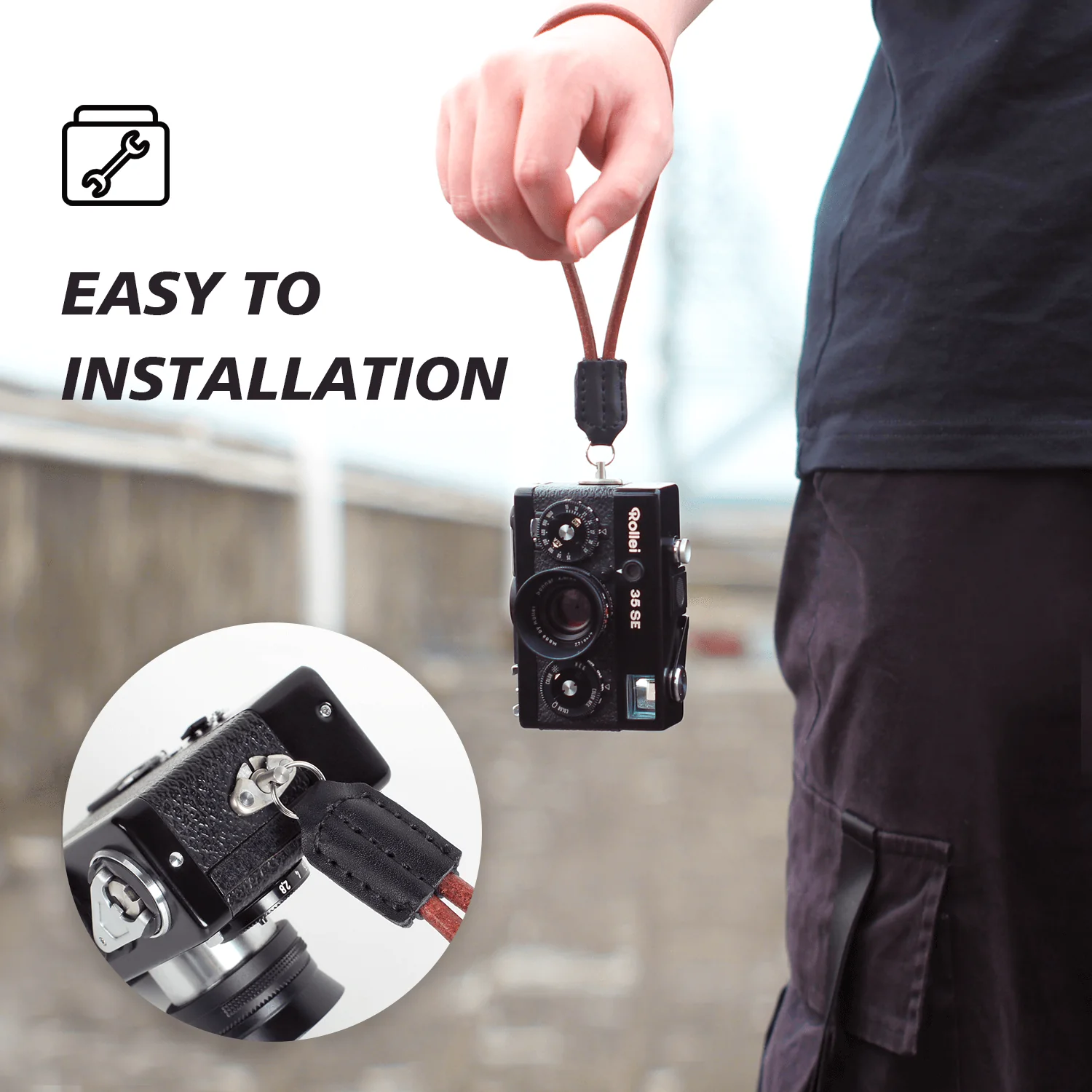 Leather Neck Wrist Shoulder Strap Belt Clips Lugs For Rollei 35 Silver Black Classic 35 35S 35T 35SE 35TE AS IS 35 LED B35 Cameras