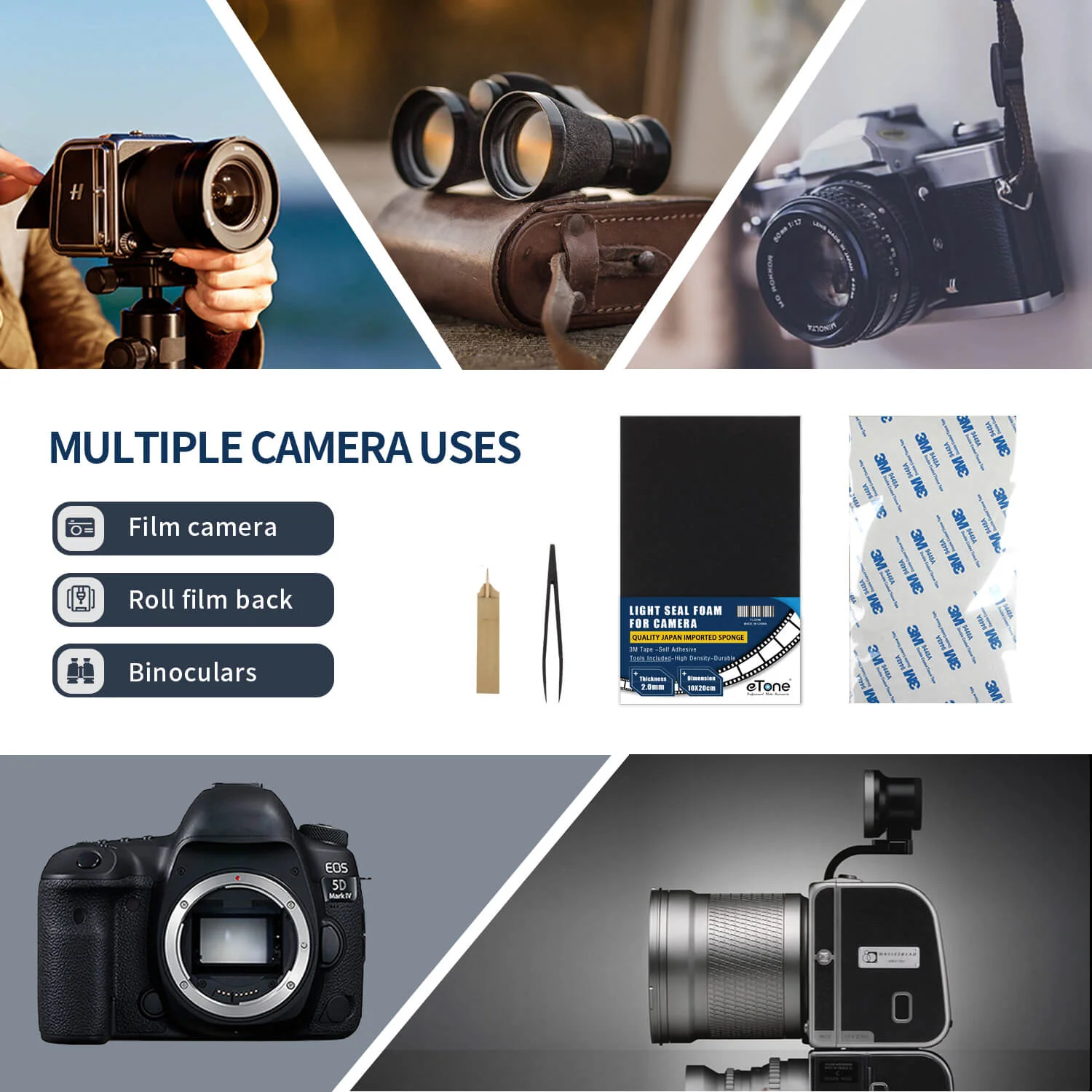 2mm Self Adhesive Film Camera Panorama Film Back Repair Light Seal Light Proof Kit Baffle Foam Sponge Sheet 100x200mm